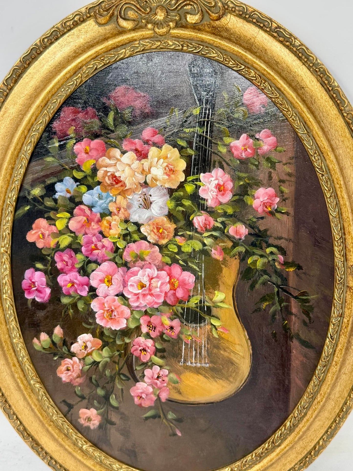 Framed Floral Wall Art in Ornate Oval Gold-Tone Frame