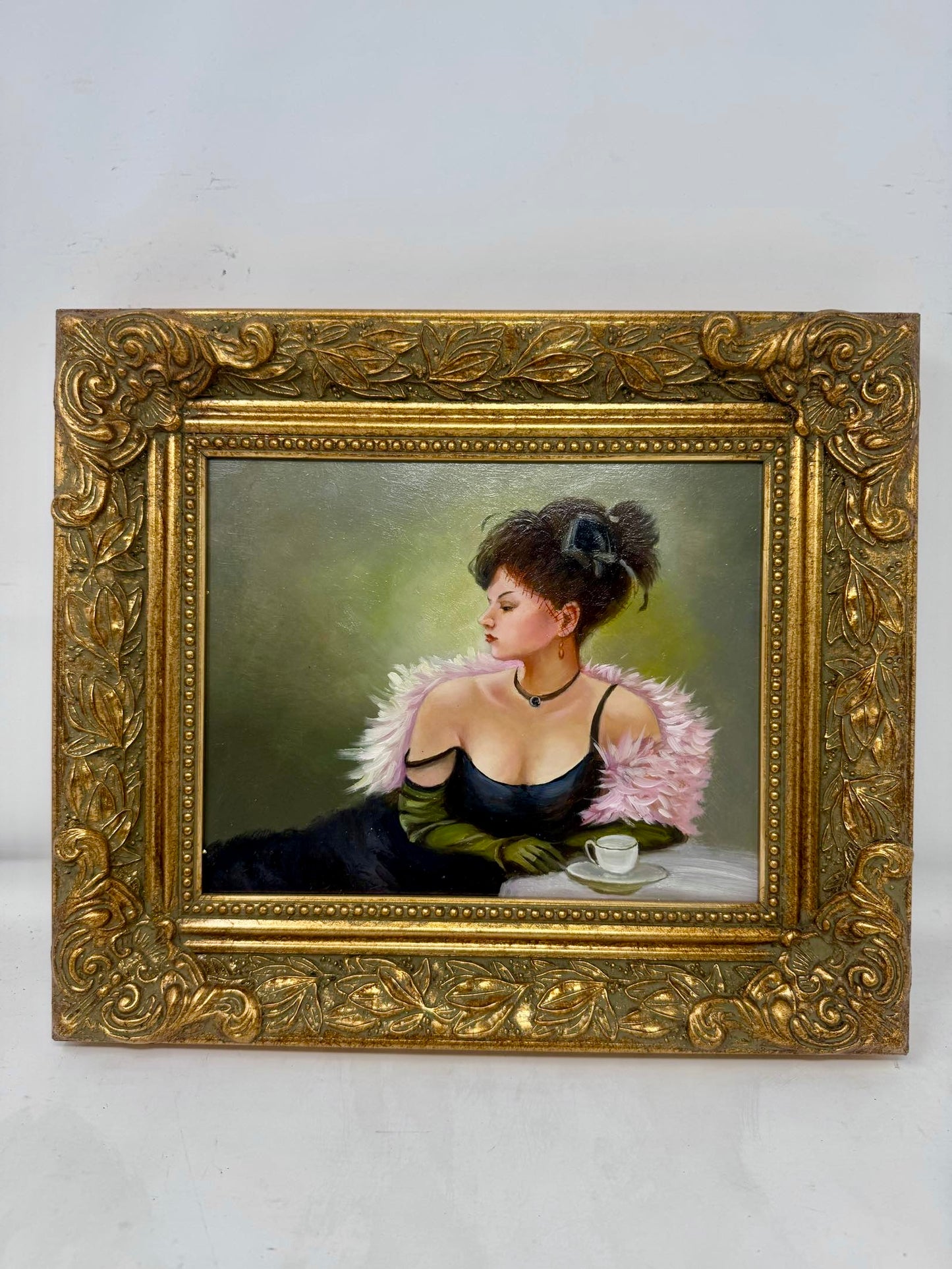 Framed Lady Portrait Painting Ornate Gold Frame Wall Art
