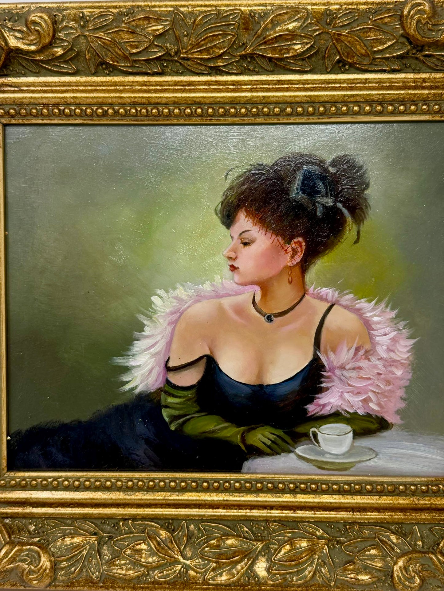 Framed Lady Portrait Painting Ornate Gold Frame Wall Art