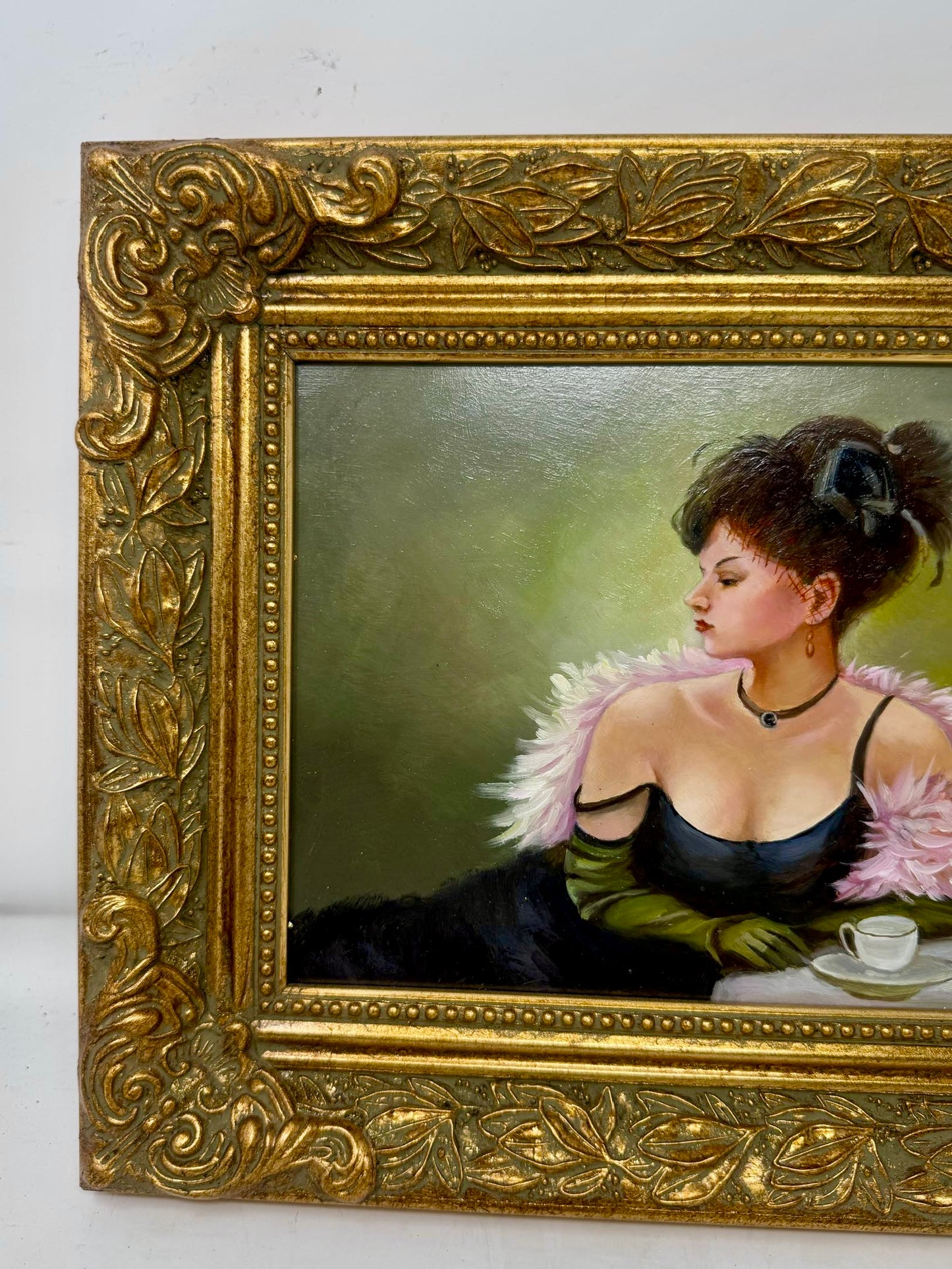 Framed Lady Portrait Painting Ornate Gold Frame Wall Art