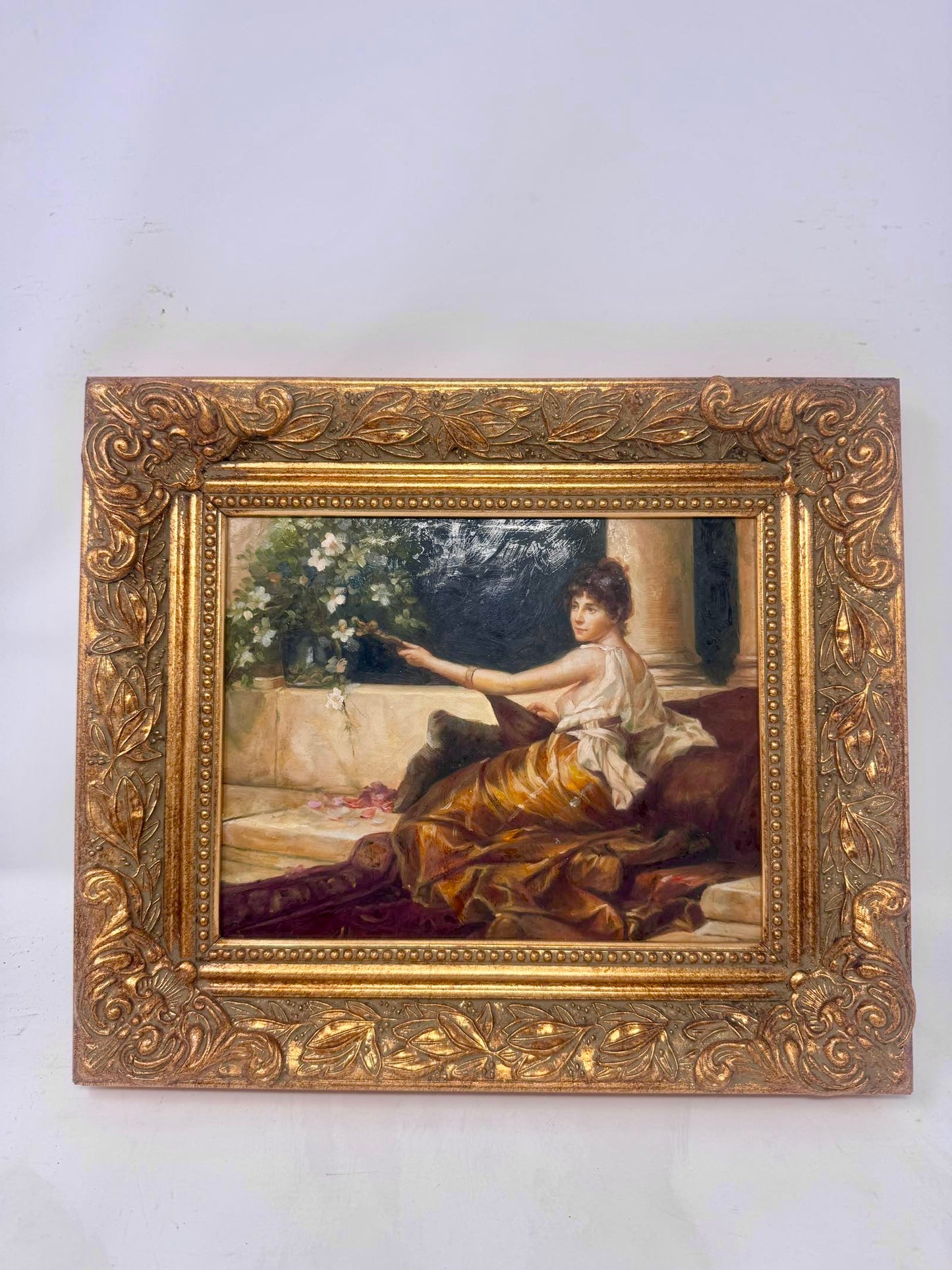 A Moment by the Garden Framed Lady Portrait Painting Gold Frame Wall Art 12x14