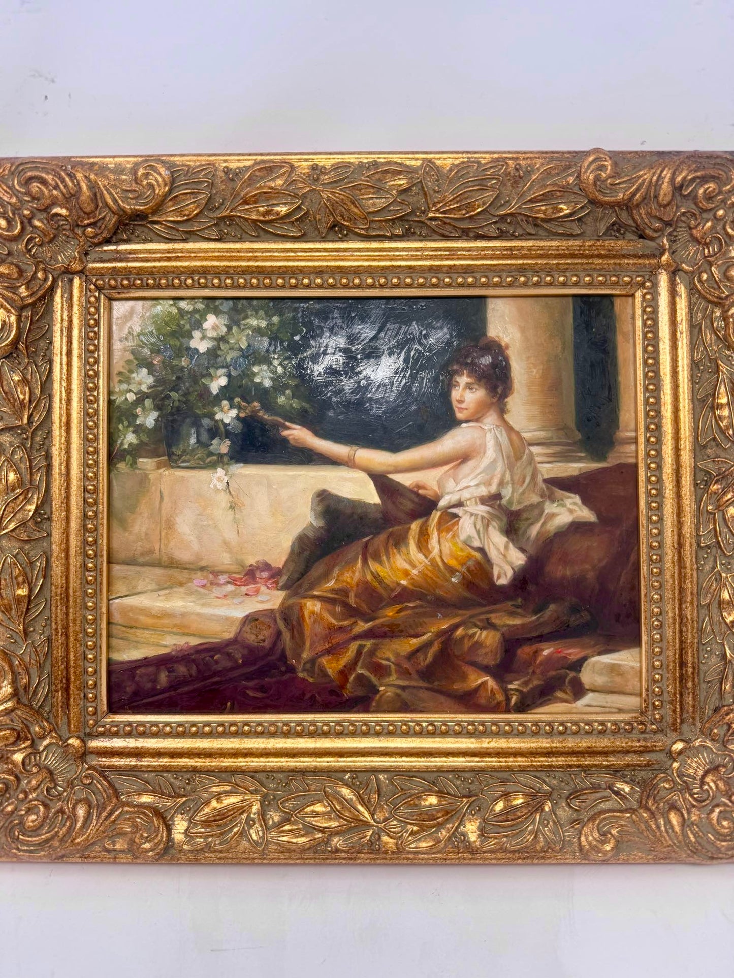 A Moment by the Garden Framed Lady Portrait Painting Gold Frame Wall Art 12x14