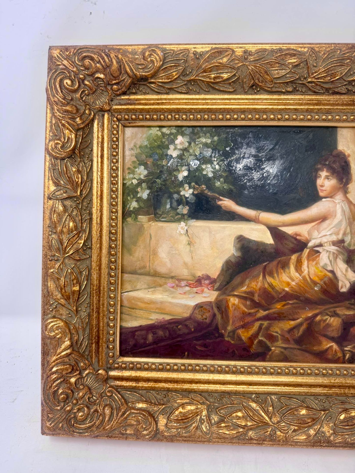 A Moment by the Garden Framed Lady Portrait Painting Gold Frame Wall Art 12x14