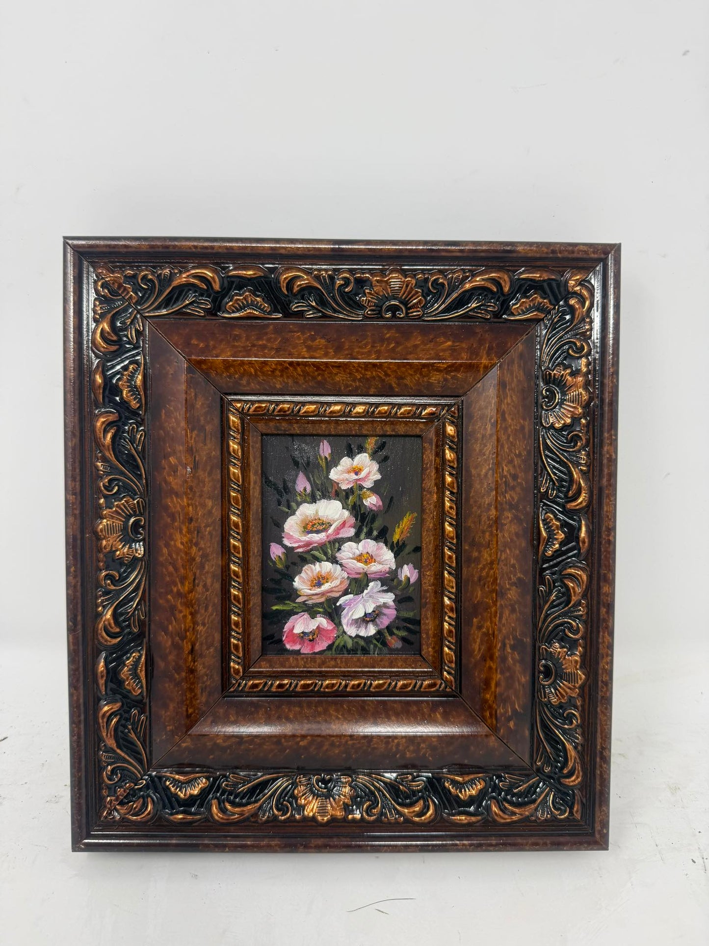 Petals in Shadow Framed Floral Painting Brown Gold Frame Wall Art