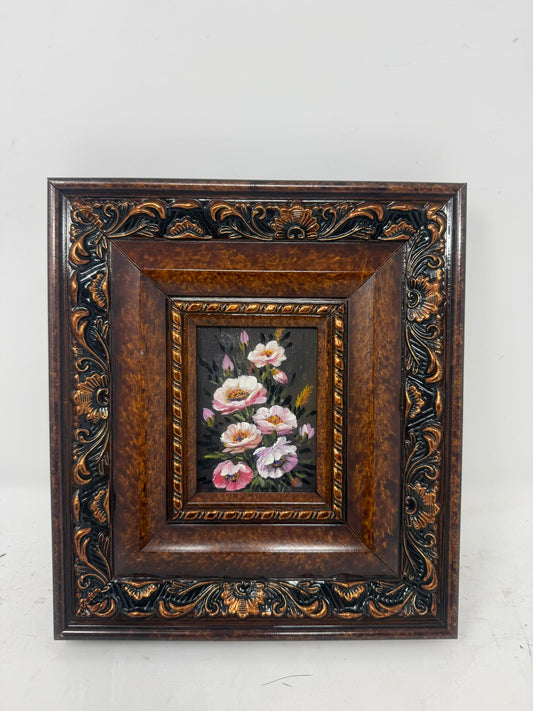 Petals in Shadow Framed Floral Painting Brown Gold Frame Wall Art