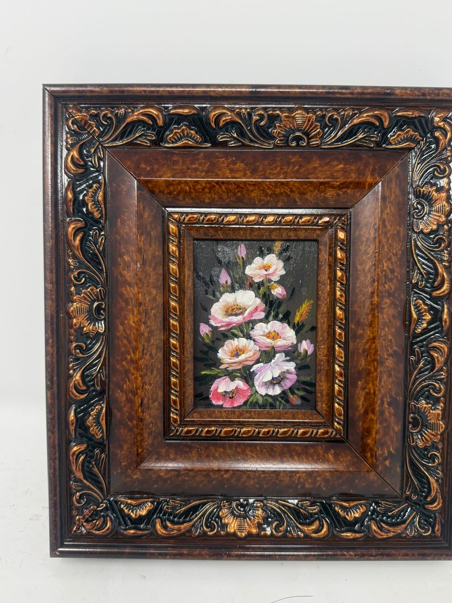 Petals in Shadow Framed Floral Painting Brown Gold Frame Wall Art