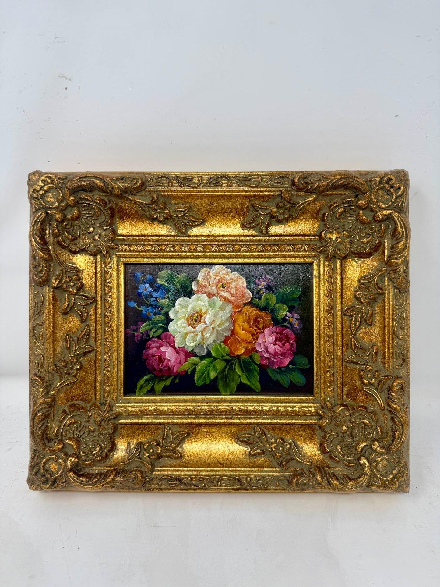 Garden Glow Framed Floral Bouquet Painting Gold Frame Wall Art 10x12