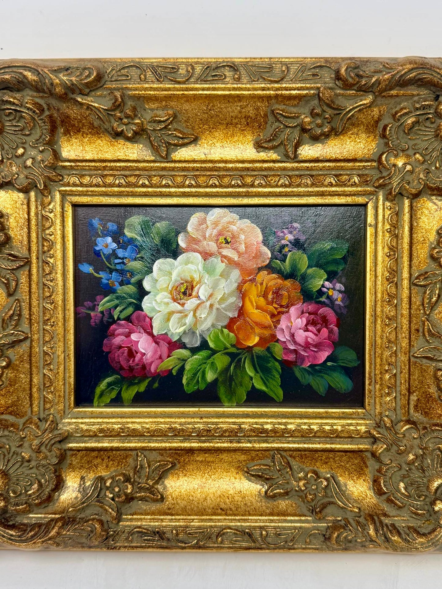 Garden Glow Framed Floral Bouquet Painting Gold Frame Wall Art 10x12