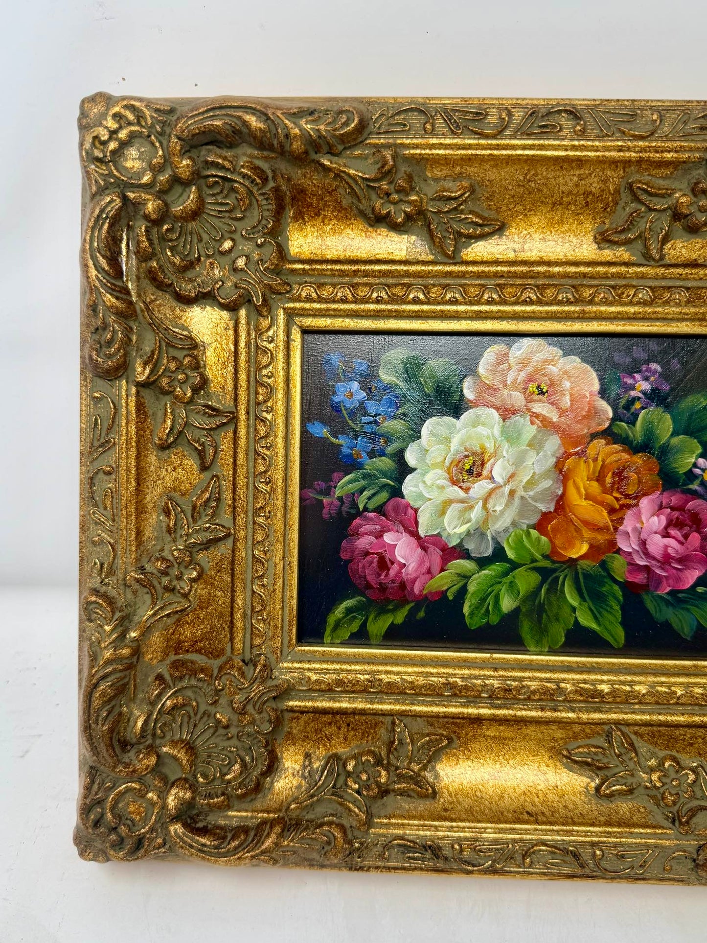 Garden Glow Framed Floral Bouquet Painting Gold Frame Wall Art 10x12