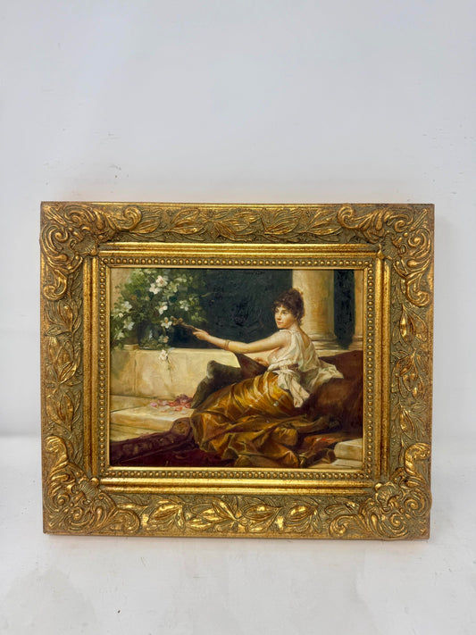 A Moment by the Garden Framed Lady Portrait Painting Gold Frame Wall Art 12x14