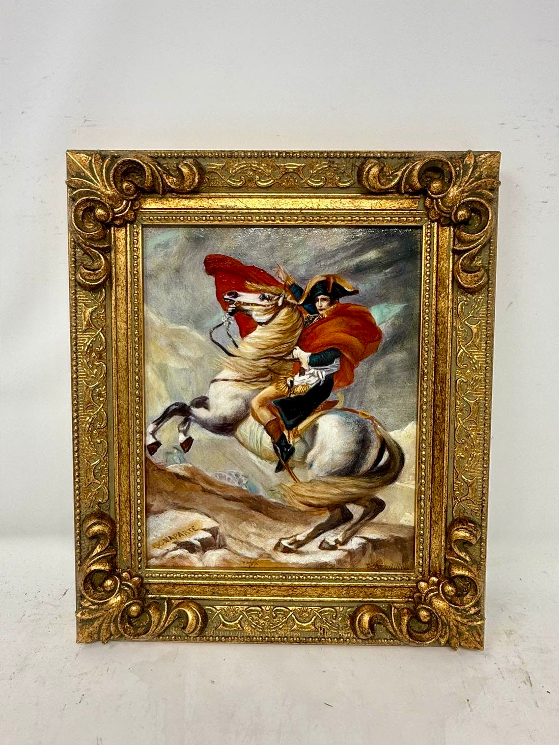 Framed Equestrian Oil Painting in Ornate Gold Frame 8x10