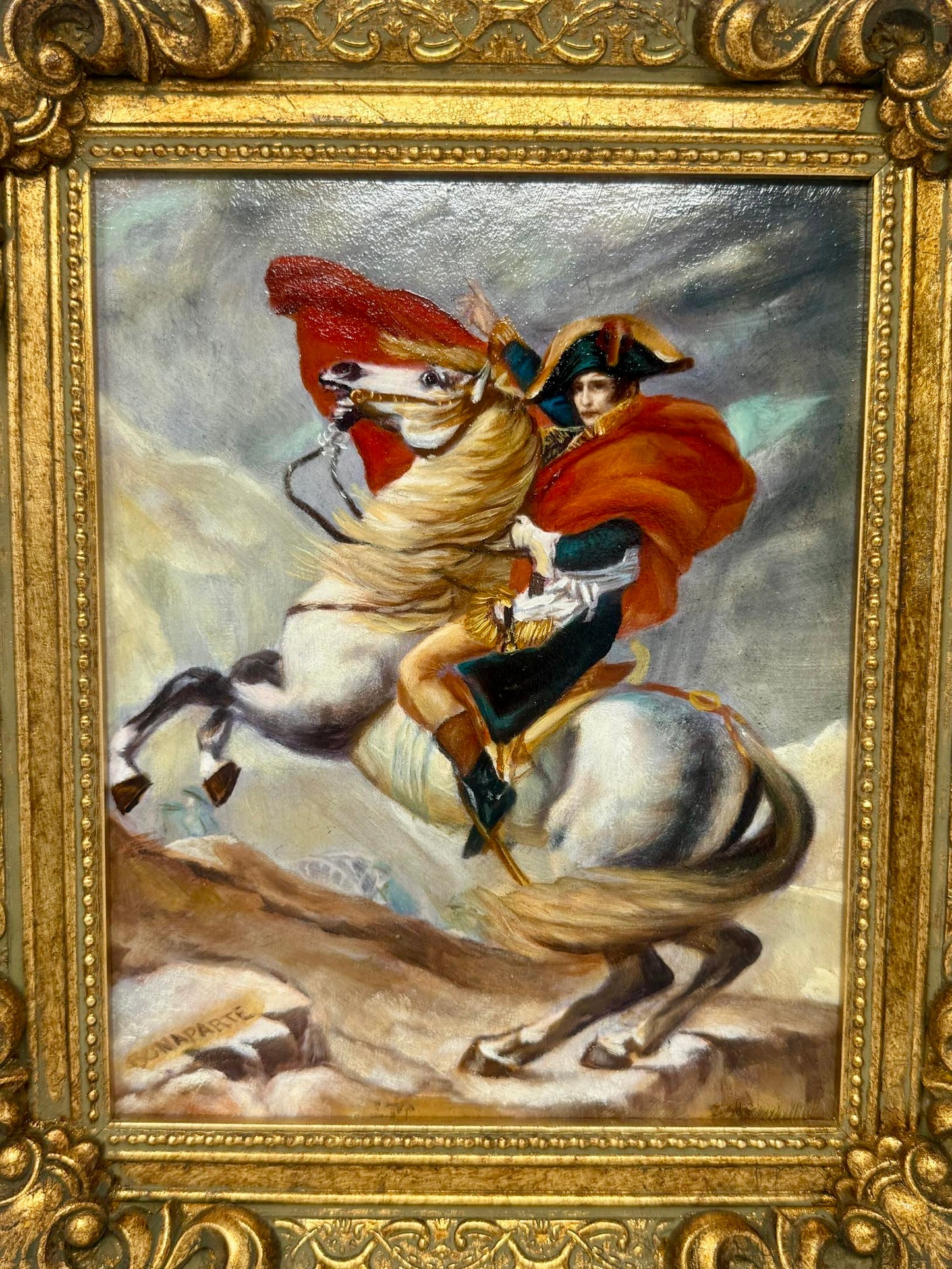 Framed Equestrian Oil Painting in Ornate Gold Frame 8x10