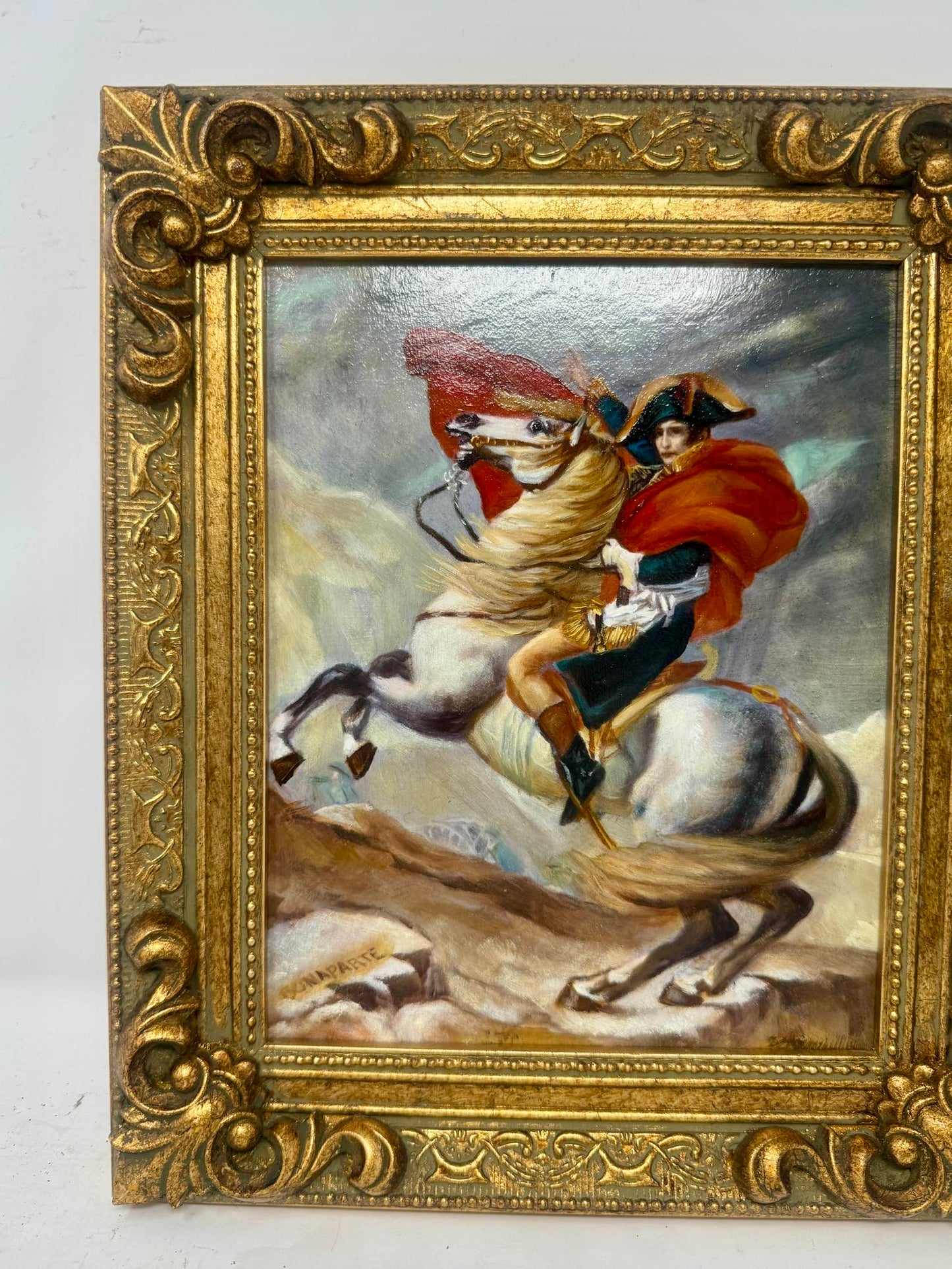 Framed Equestrian Oil Painting in Ornate Gold Frame 8x10