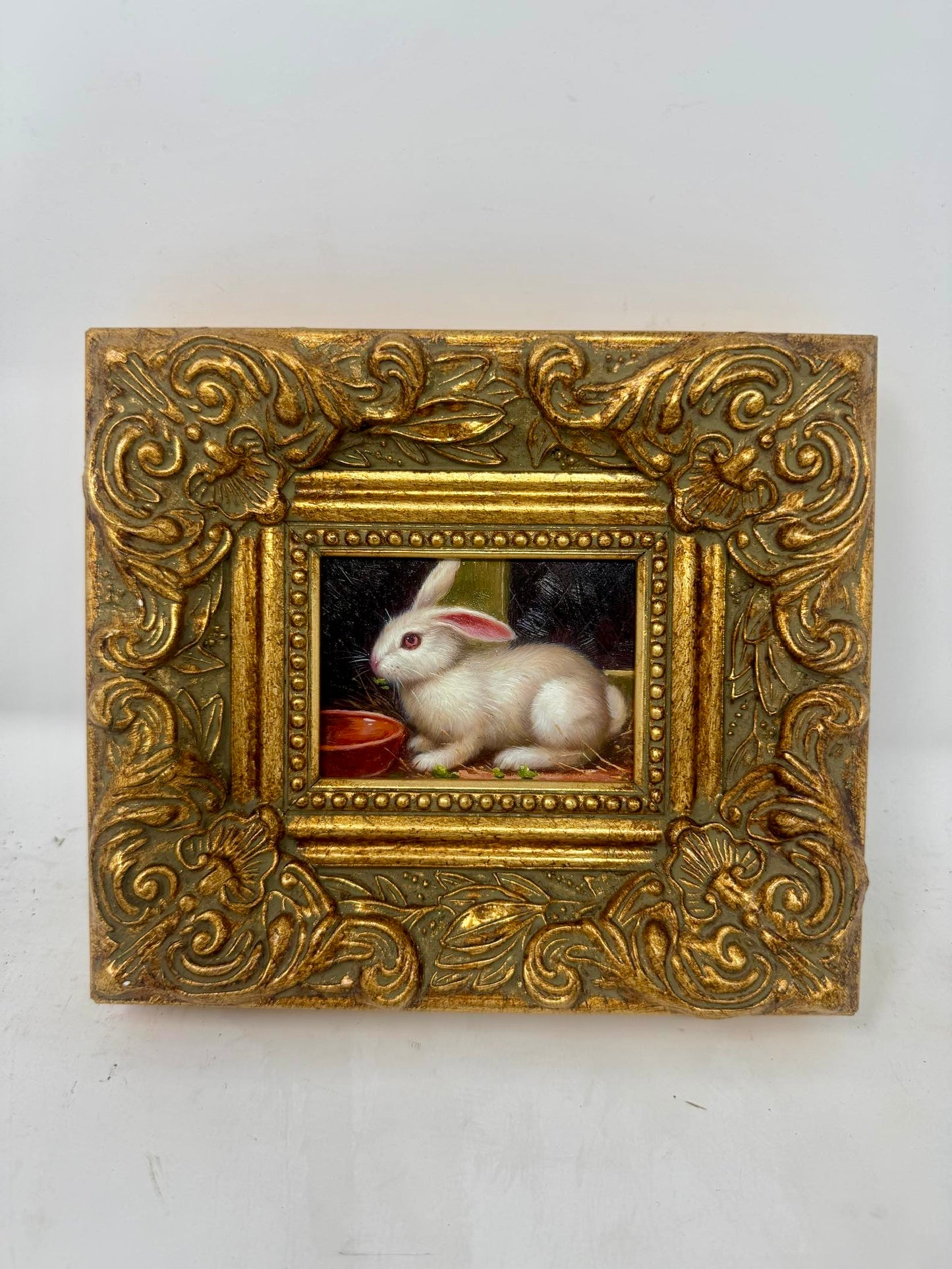 Framed Miniature Rabbit Oil Painting | Gold Frame