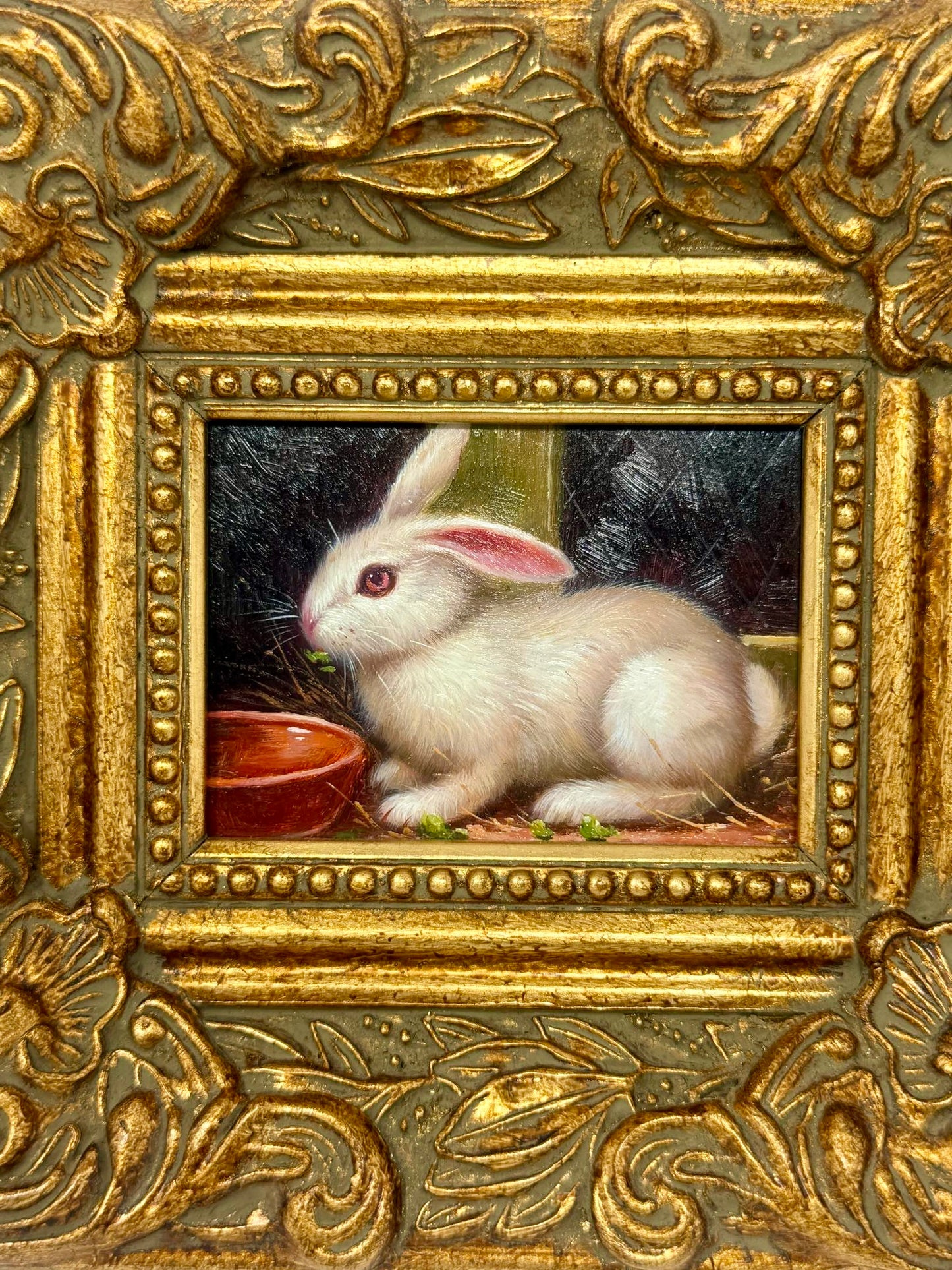 Framed Miniature Rabbit Oil Painting | Gold Frame