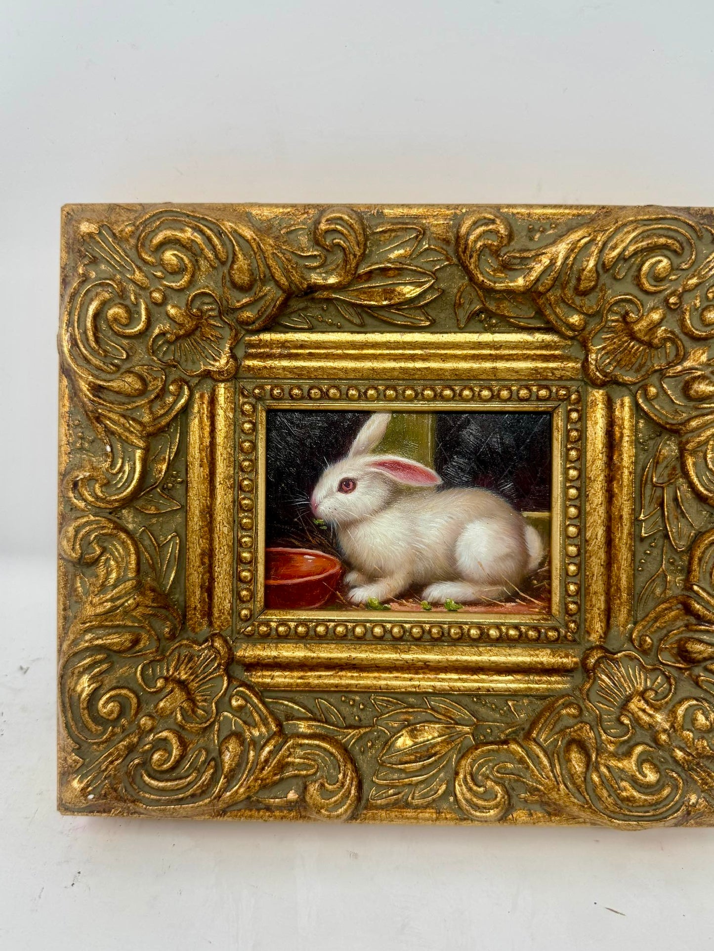 Framed Miniature Rabbit Oil Painting | Gold Frame