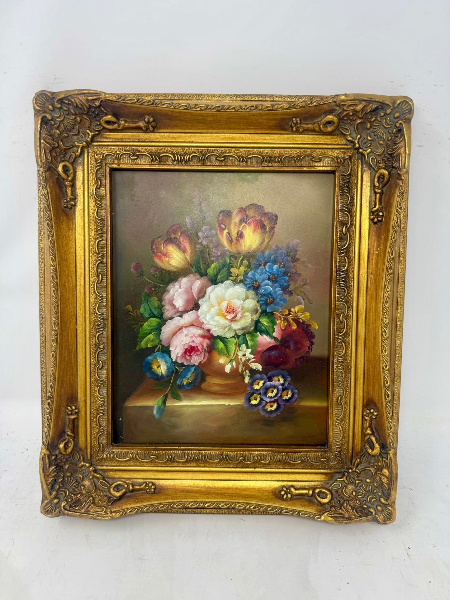Garden Elegance | Framed Floral Oil Painting in Ornate Gold Frame