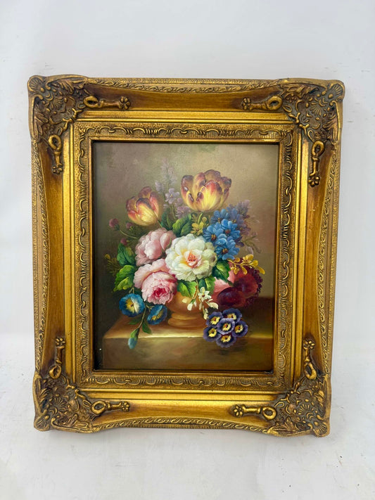 Garden Elegance | Framed Floral Oil Painting in Ornate Gold Frame