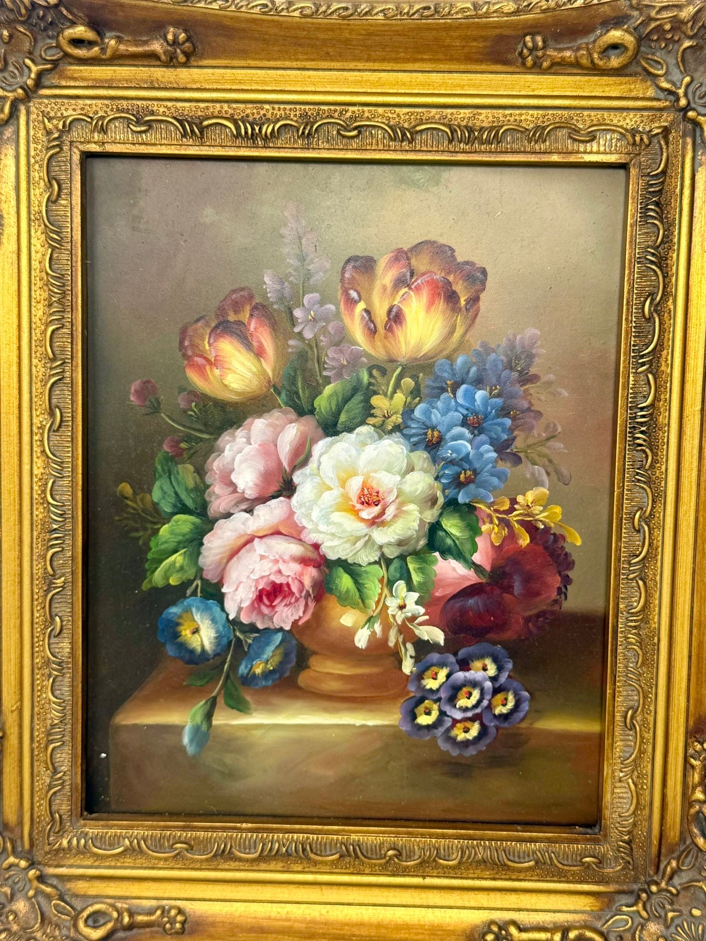 Garden Elegance | Framed Floral Oil Painting in Ornate Gold Frame