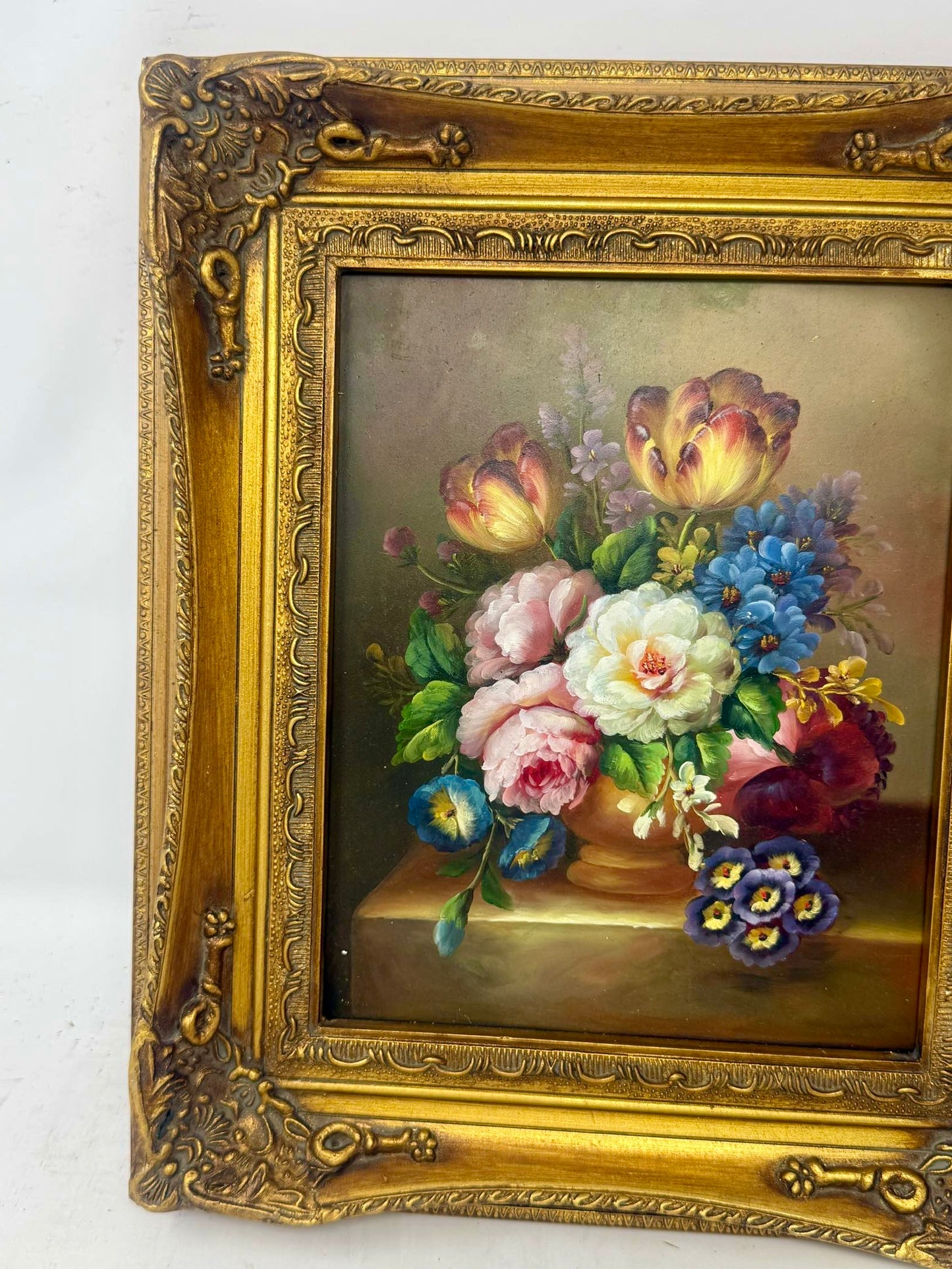 Garden Elegance | Framed Floral Oil Painting in Ornate Gold Frame