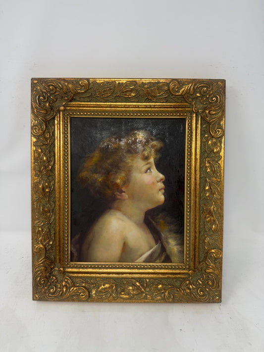 Quiet Gaze | Framed Portrait Oil Painting of a Child in Ornate Gold Frame