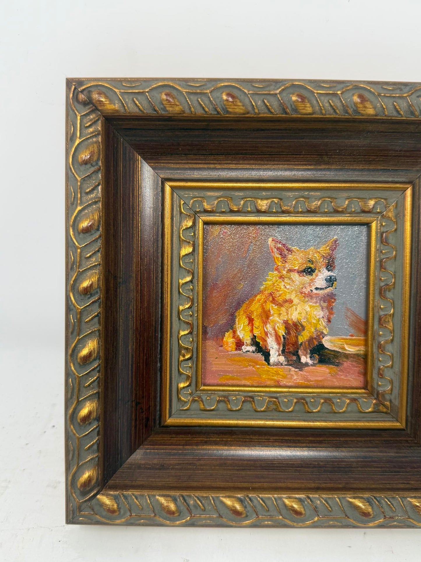 Little Companion | Framed Corgi Dog Oil Painting