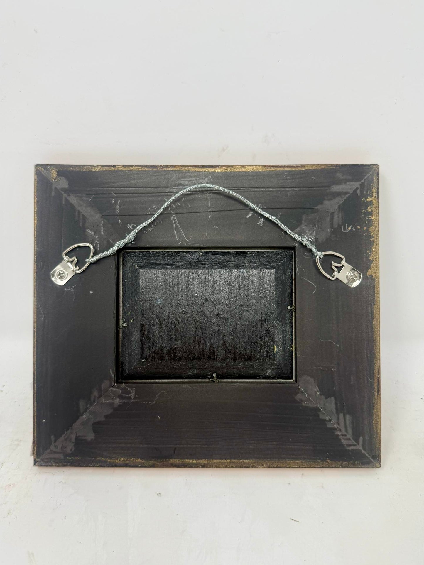 Golden Perch | Framed Mini Bird Oil Painting in Black & Gold Ornate Frame