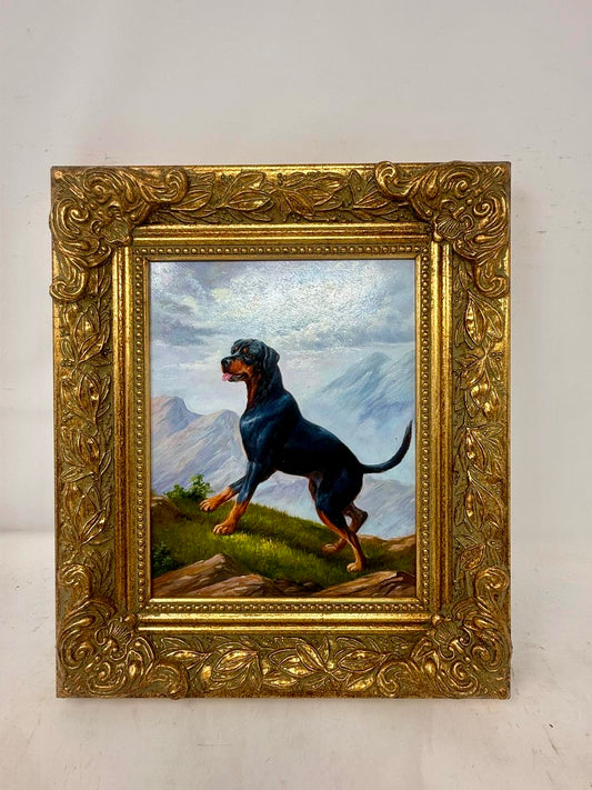 Mountain Sentinel | Framed Rottweiler Oil Painting in Ornate Gold Frame