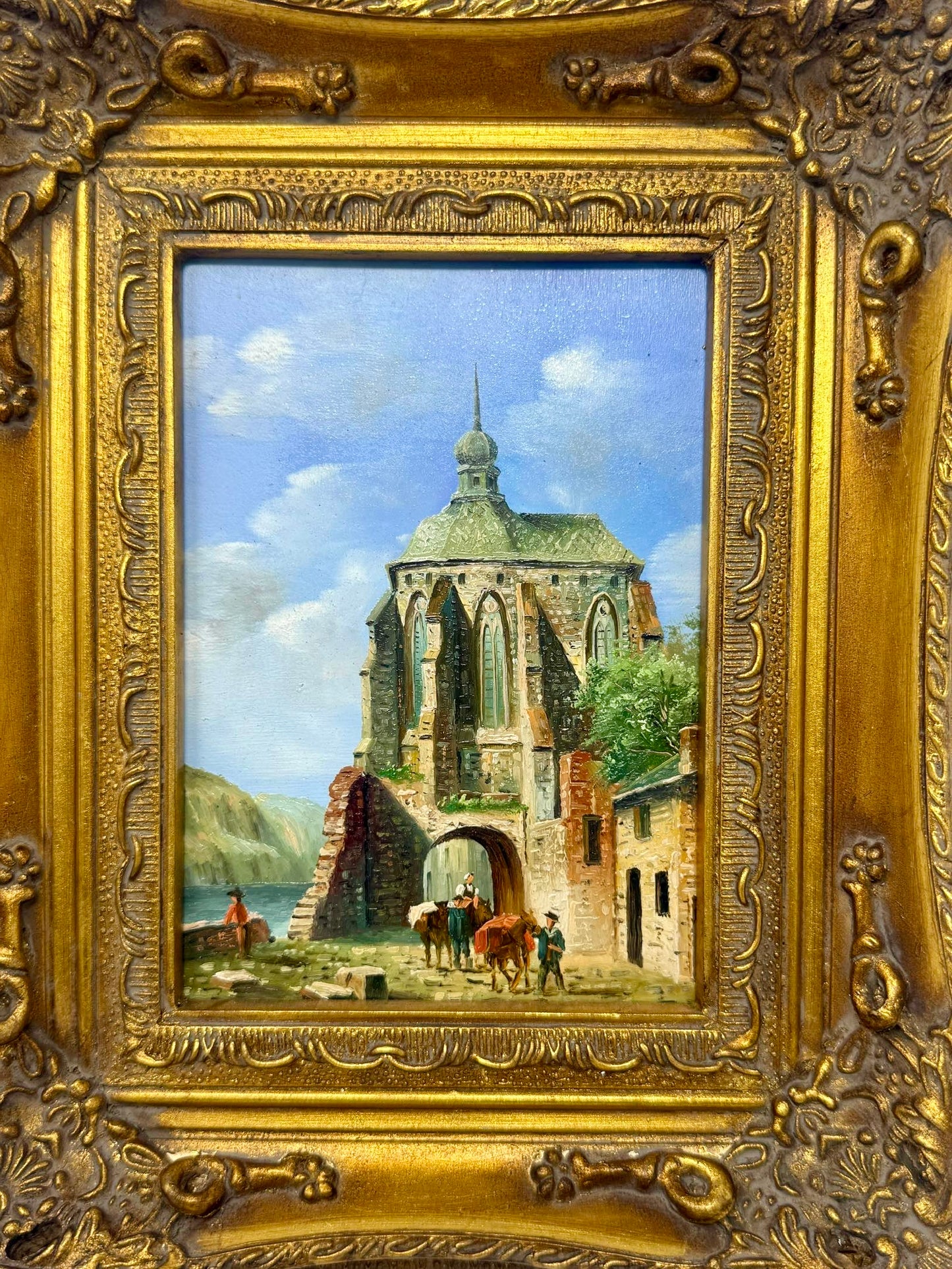 Old World Passage | Framed Architectural Oil Painting in Ornate Gold Frame