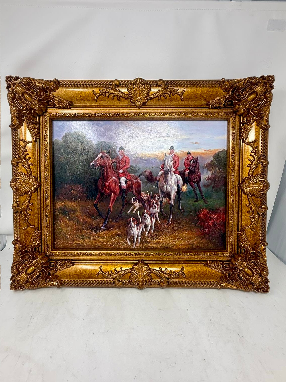 Autumn Hunt | Framed Equestrian & Hounds Oil Painting in Ornate Gold Frame