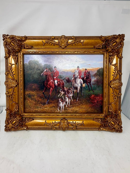 Autumn Hunt | Framed Equestrian & Hounds Oil Painting in Ornate Gold Frame