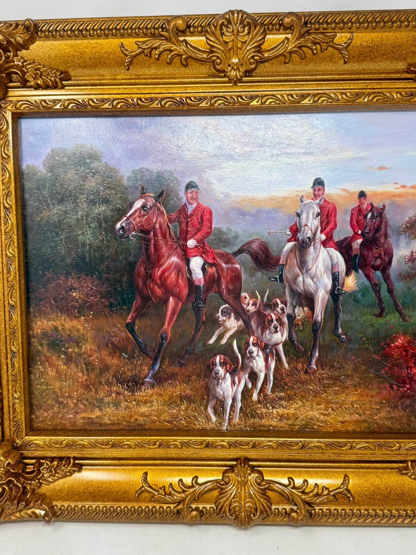 Autumn Hunt | Framed Equestrian & Hounds Oil Painting in Ornate Gold Frame