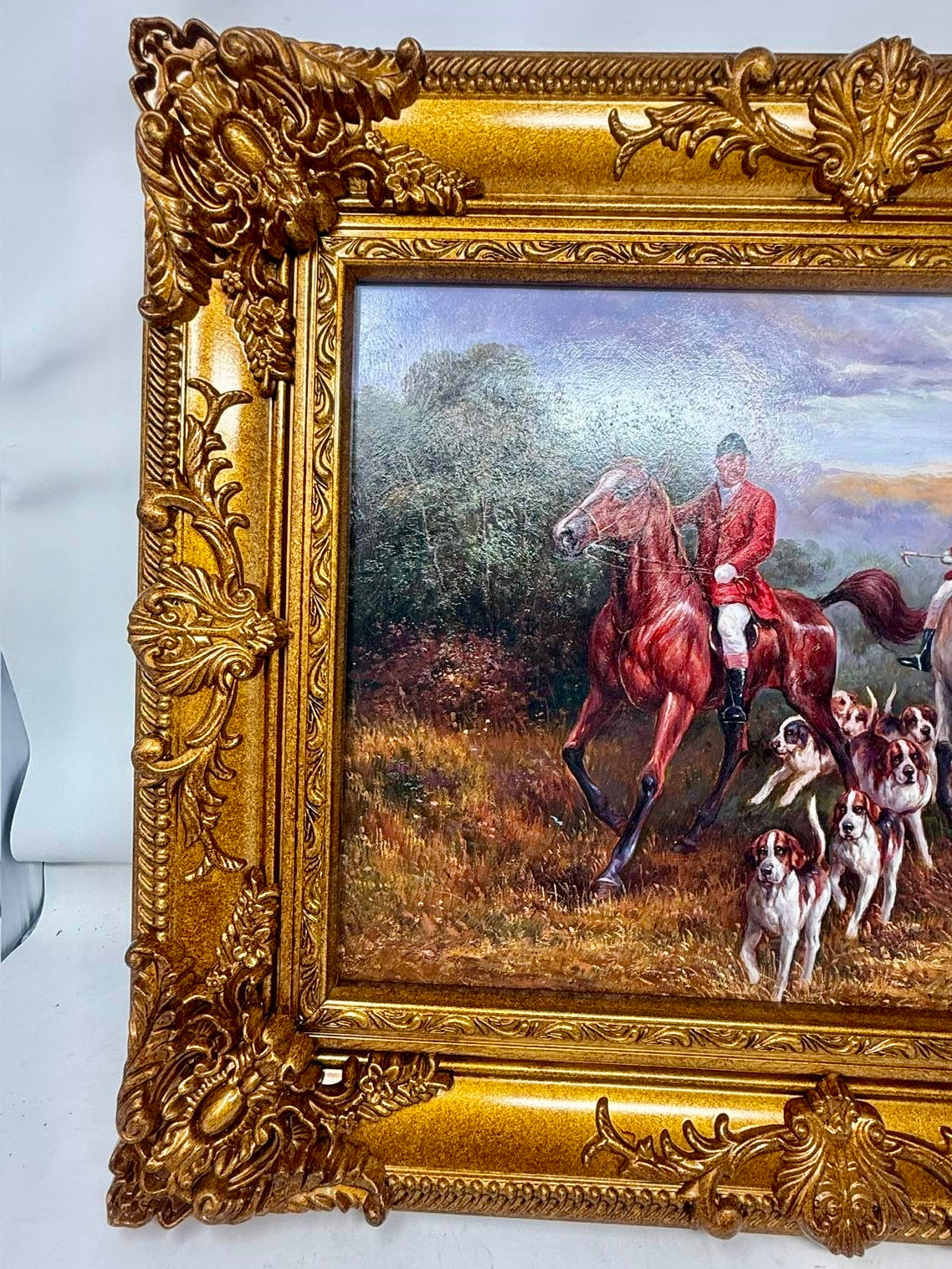 Autumn Hunt | Framed Equestrian & Hounds Oil Painting in Ornate Gold Frame