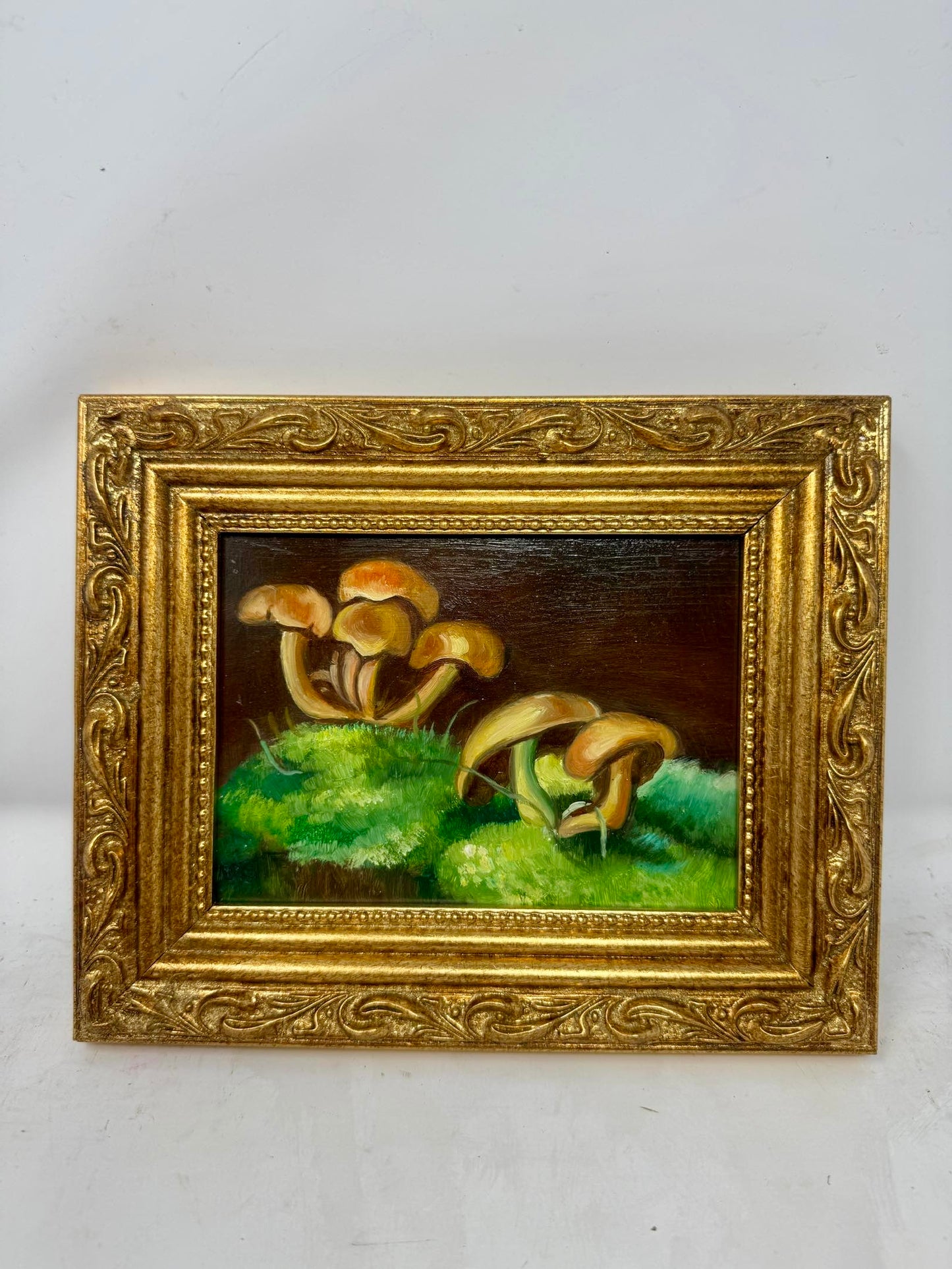 Woodland Study | Framed Mushroom Oil Painting in Ornate Gold Frame