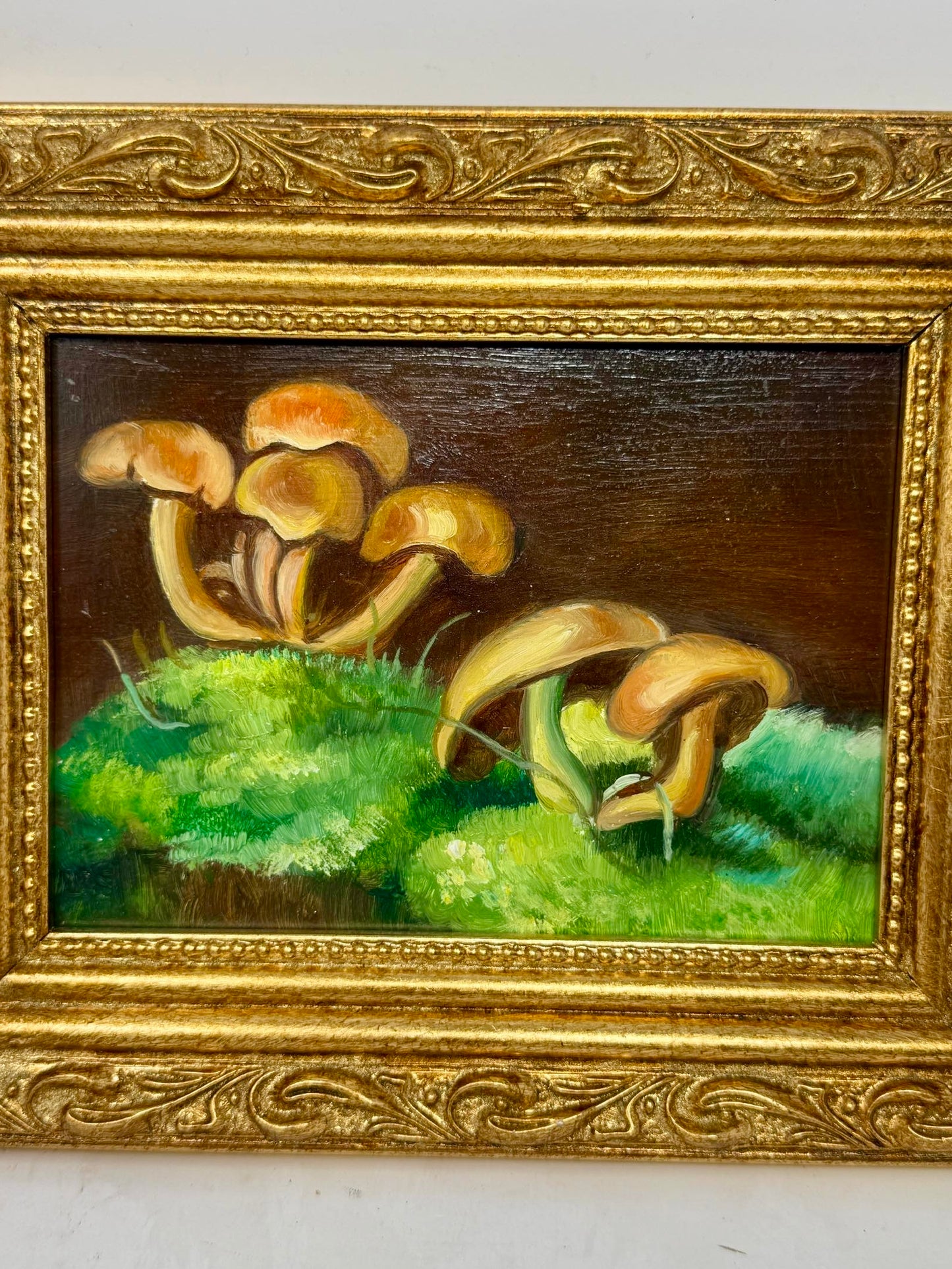 Woodland Study | Framed Mushroom Oil Painting in Ornate Gold Frame