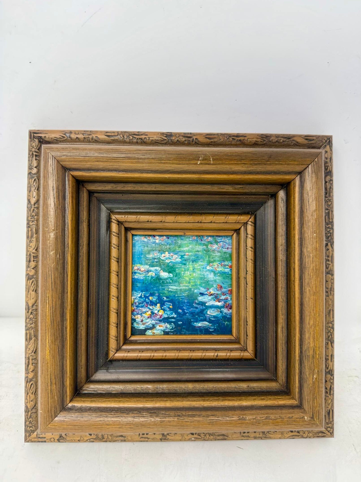 Water Garden | Framed Mini Lily Pond Oil Painting in Layered Wood Frame