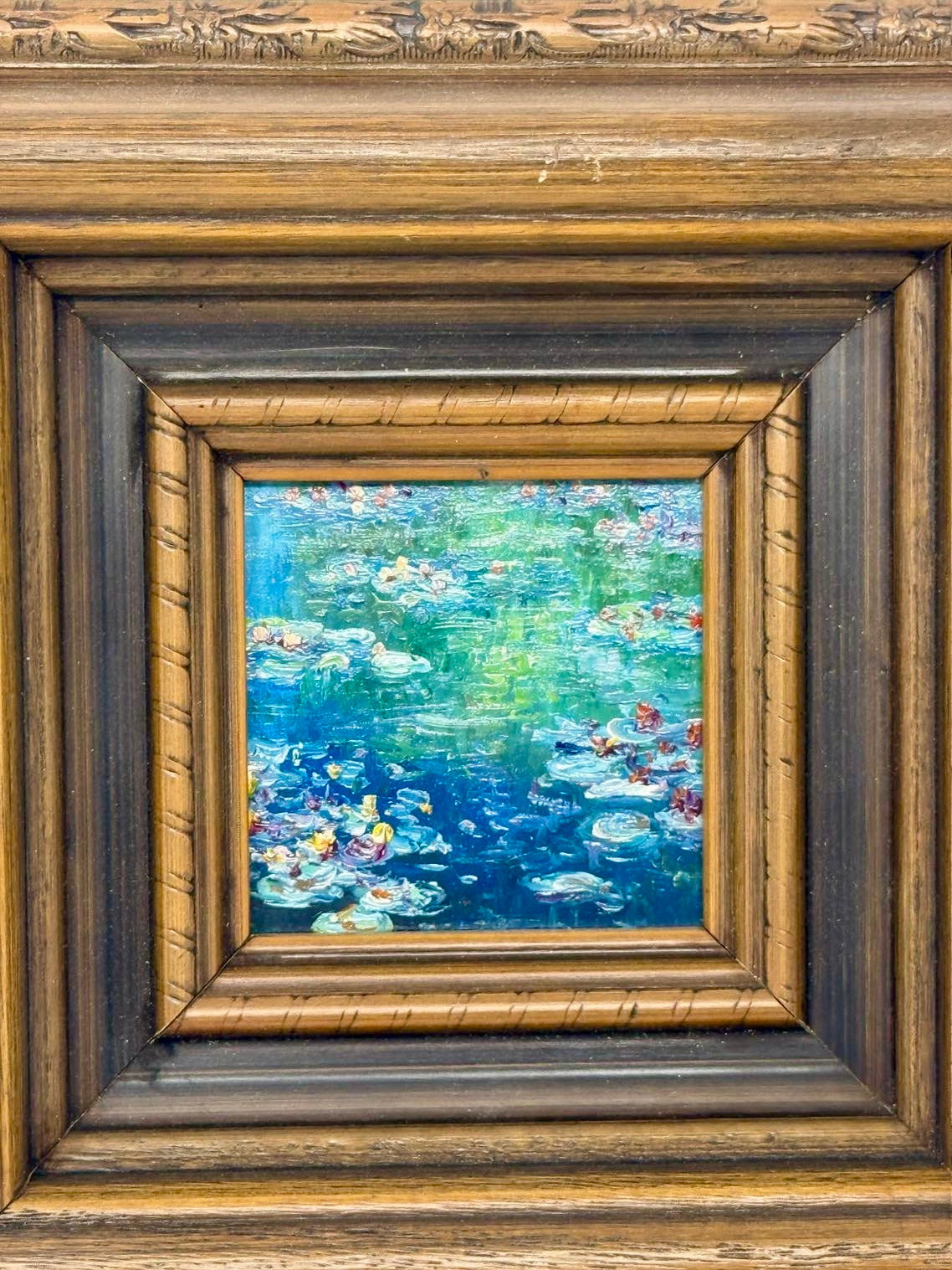 Water Garden | Framed Mini Lily Pond Oil Painting in Layered Wood Frame