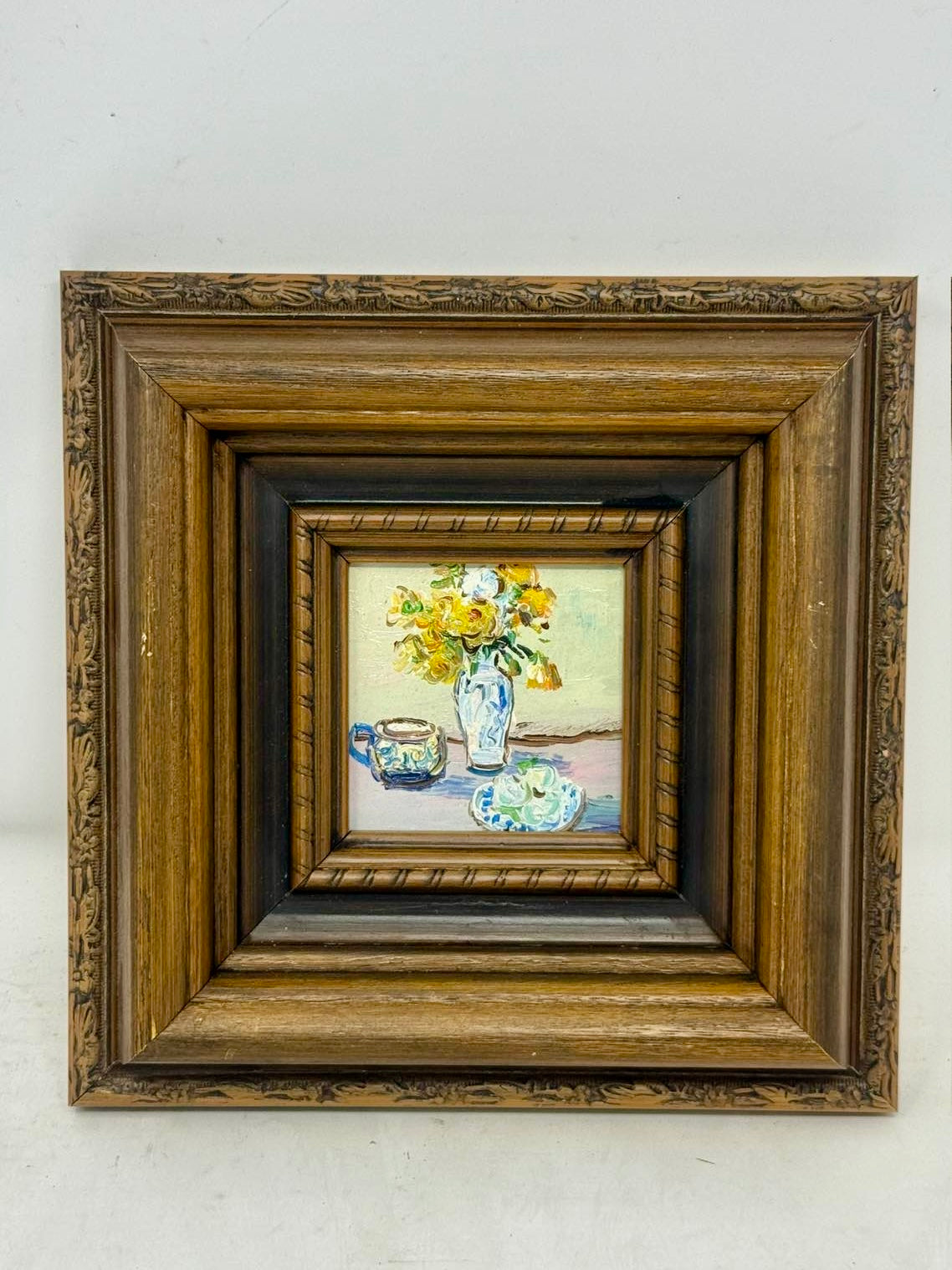 Sunlit Still Life | Framed Floral & Porcelain Oil Painting