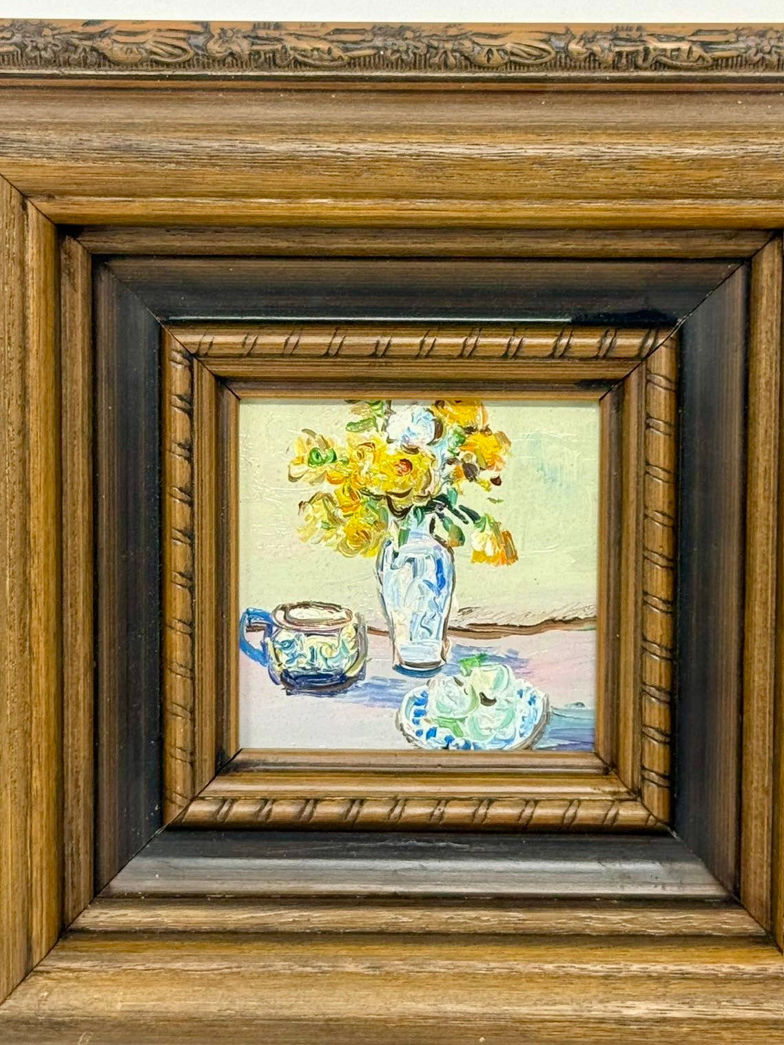 Sunlit Still Life | Framed Floral & Porcelain Oil Painting