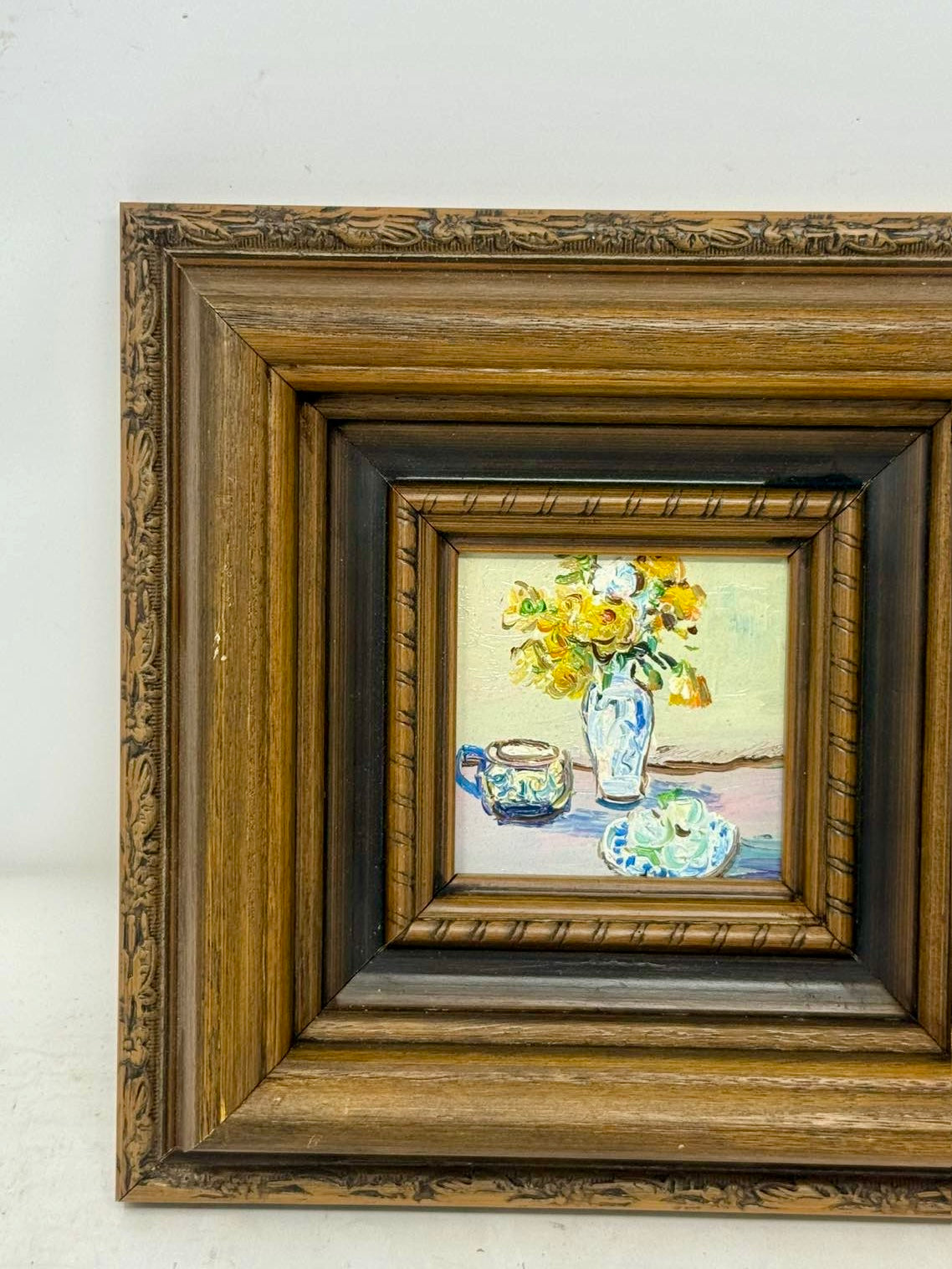 Sunlit Still Life | Framed Floral & Porcelain Oil Painting