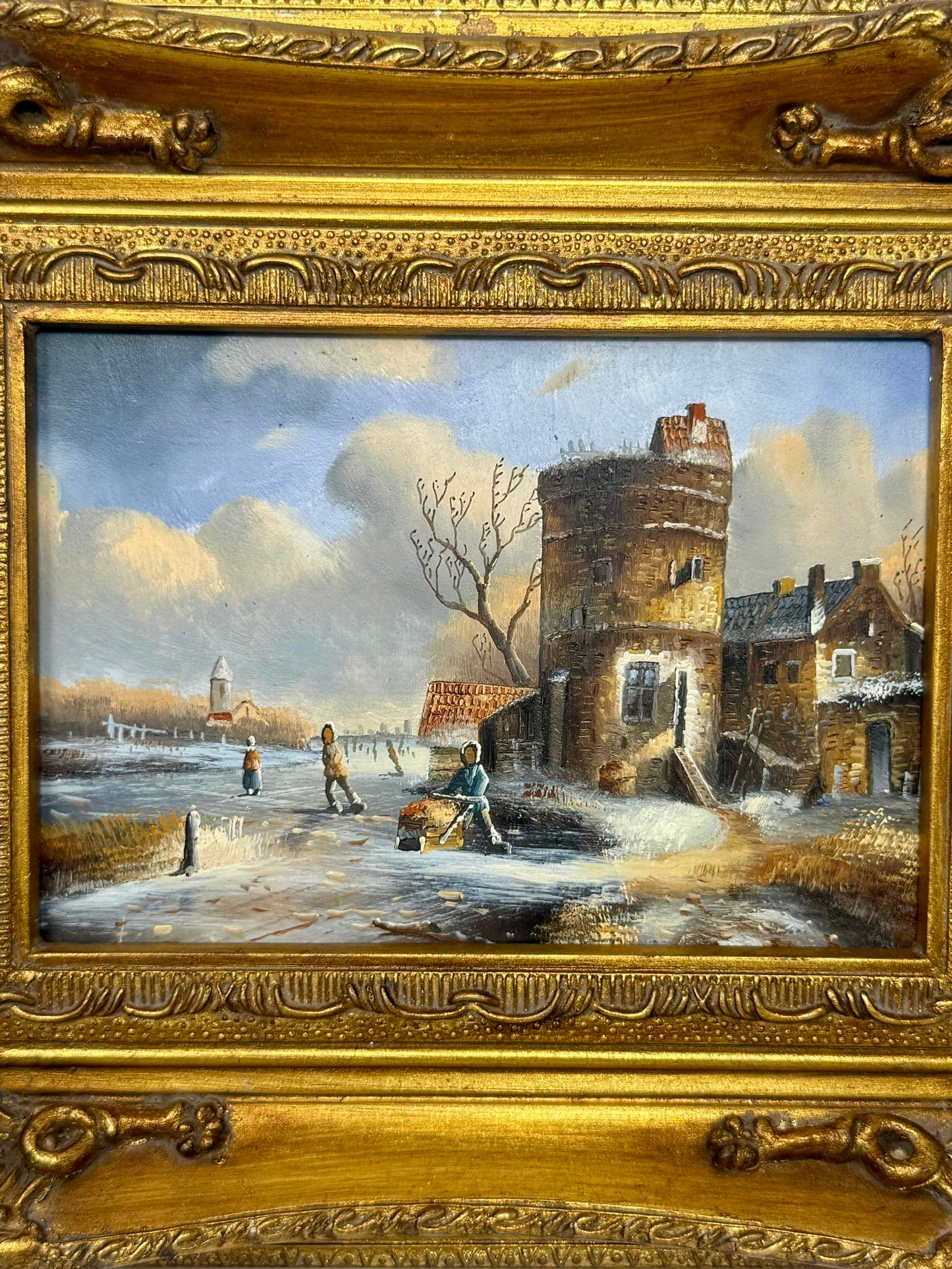 Winter Village | Framed Snowy Landscape Oil Painting