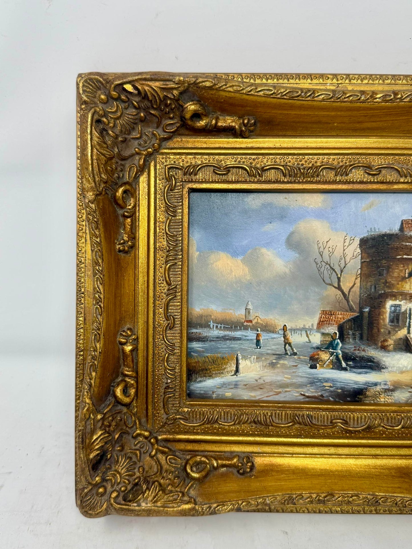 Winter Village | Framed Snowy Landscape Oil Painting