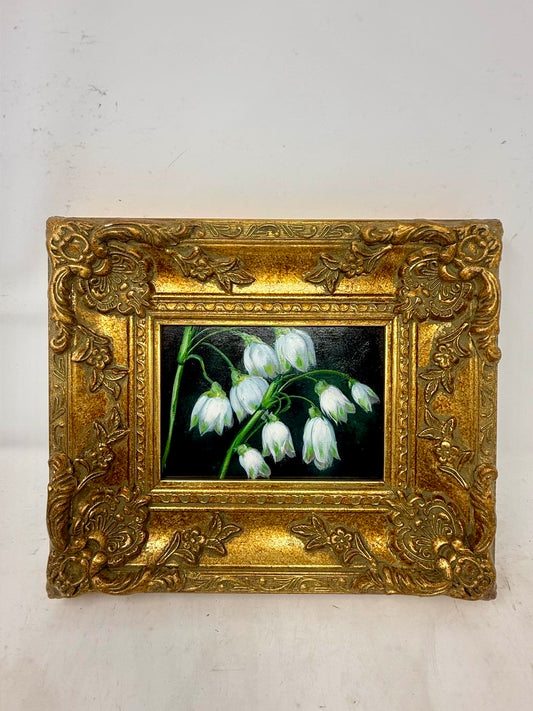 Snowdrop Grace | Framed Floral Oil Painting in Ornate Gold Frame