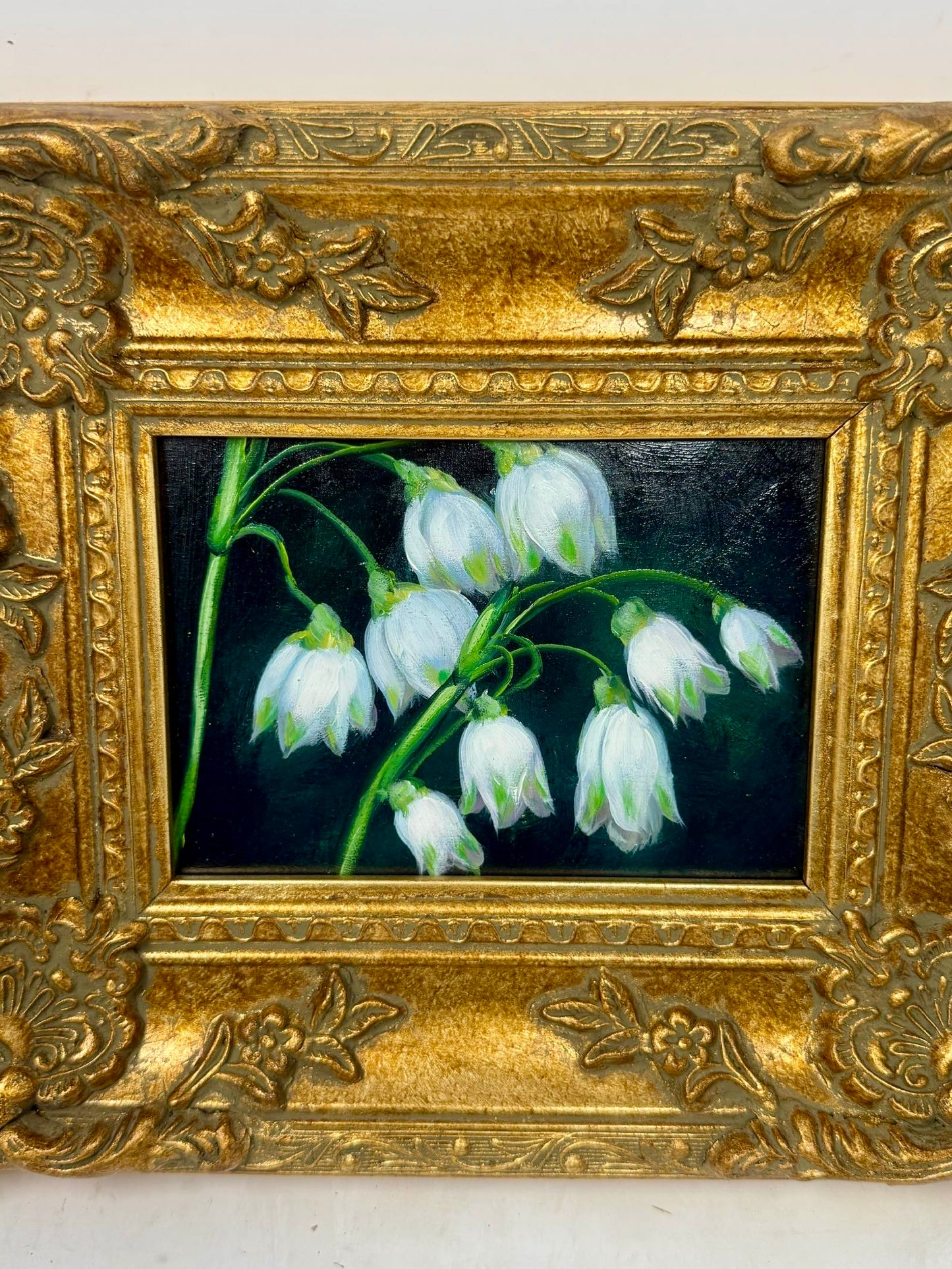 Snowdrop Grace | Framed Floral Oil Painting in Ornate Gold Frame