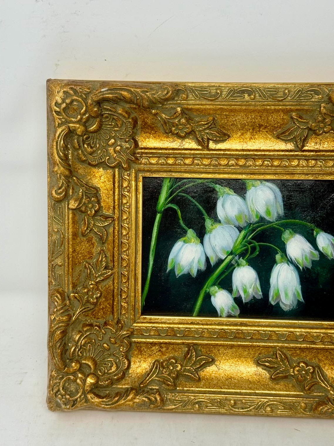 Snowdrop Grace | Framed Floral Oil Painting in Ornate Gold Frame