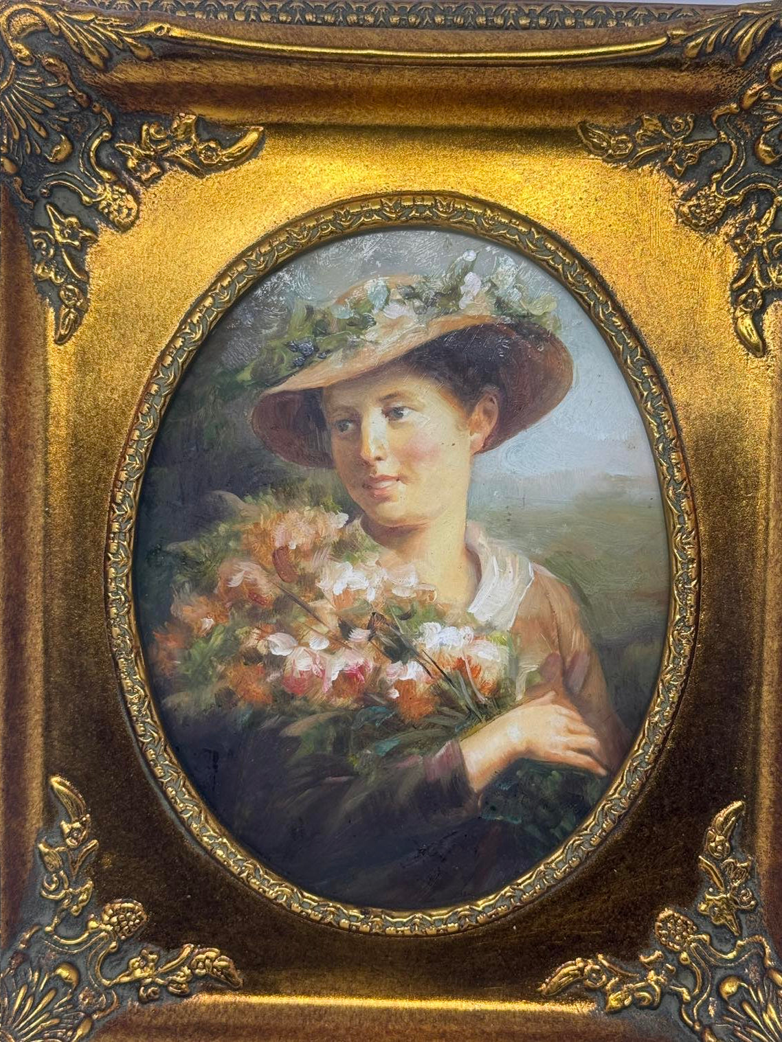Lady in Bloom | Framed Floral Portrait Oil Painting