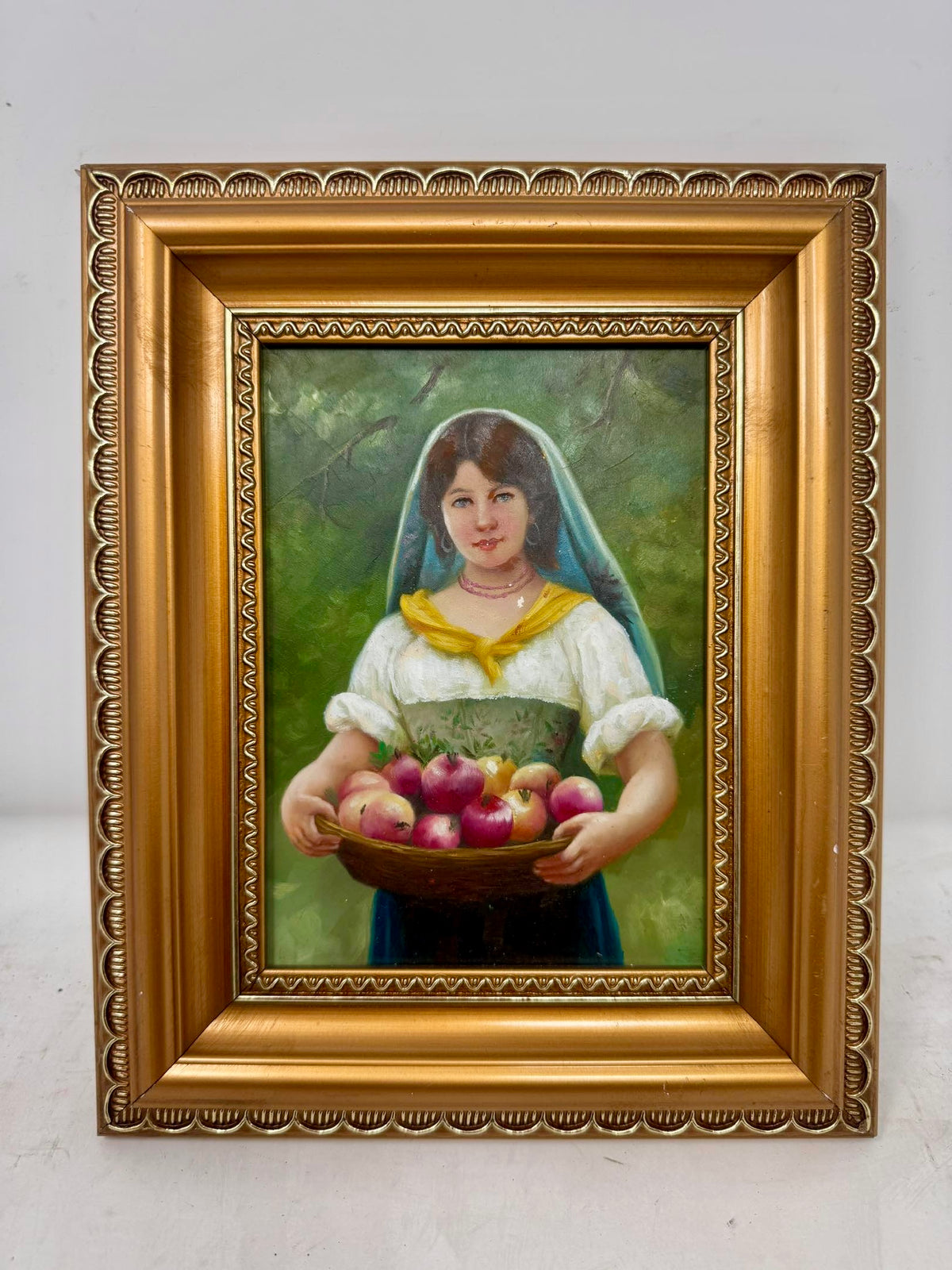 Harvest Grace | Framed Woman with Apples Oil Painting