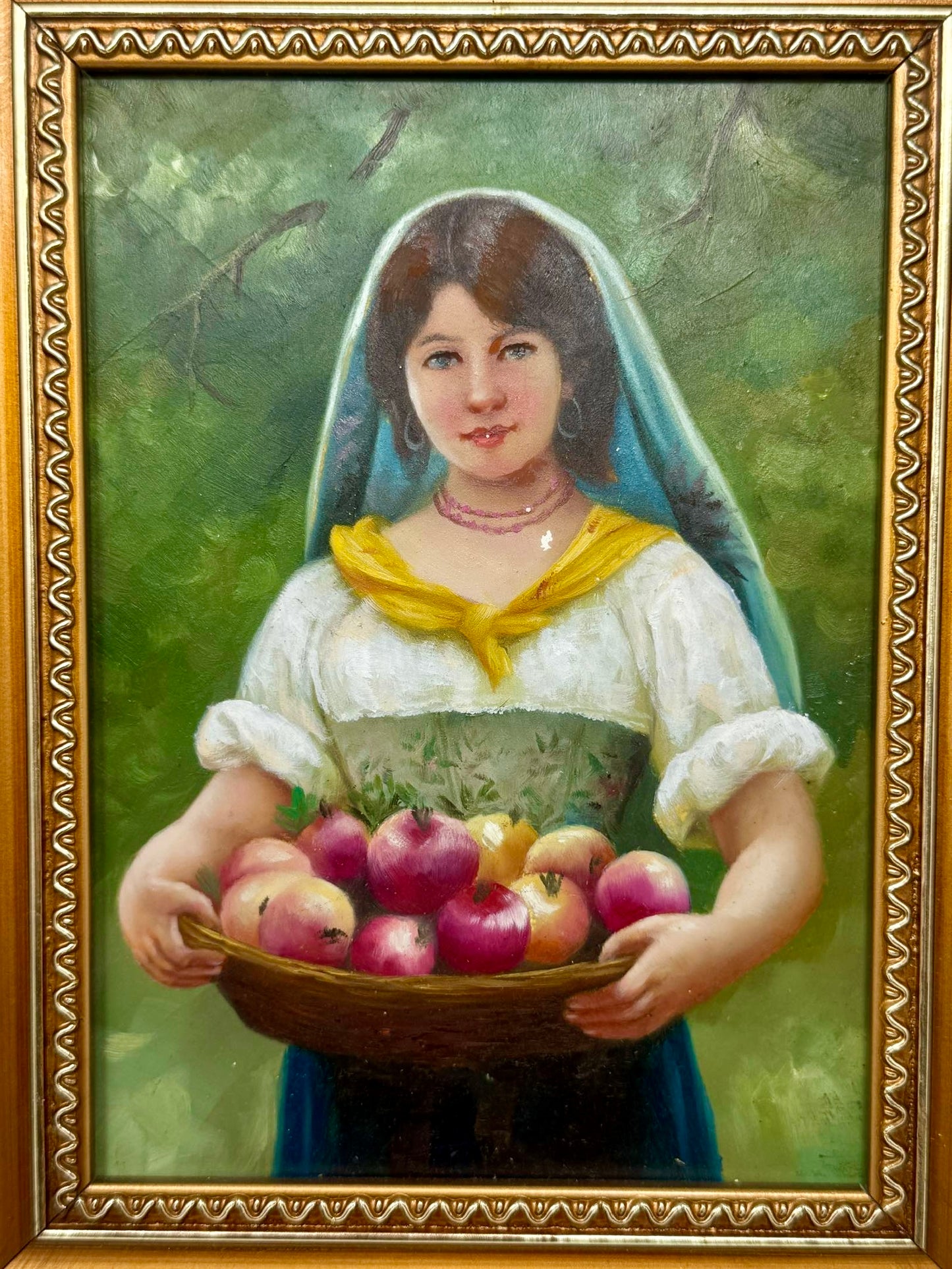 Harvest Grace | Framed Woman with Apples Oil Painting