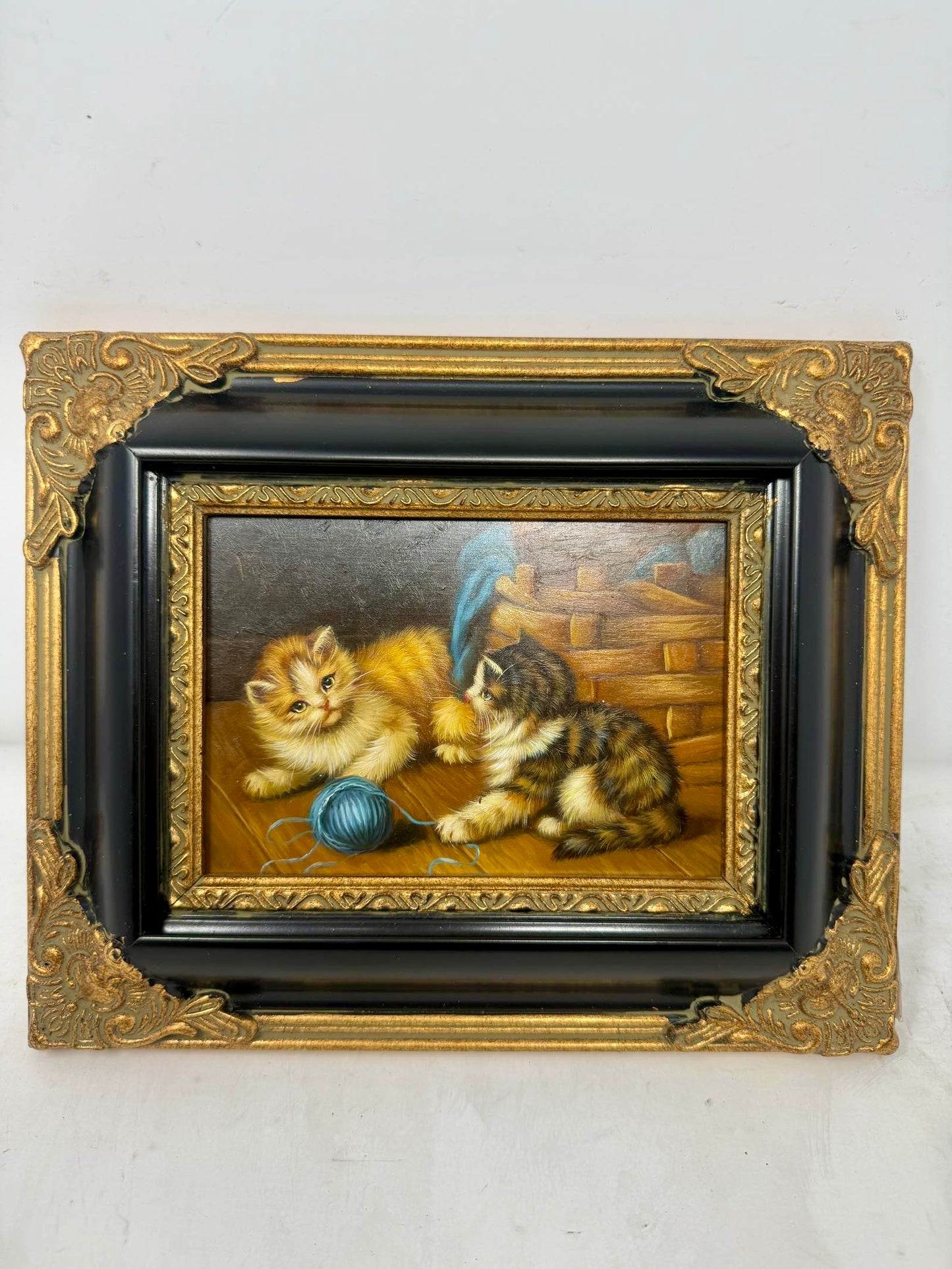 Playful Companions | Framed Kitten Oil Painting