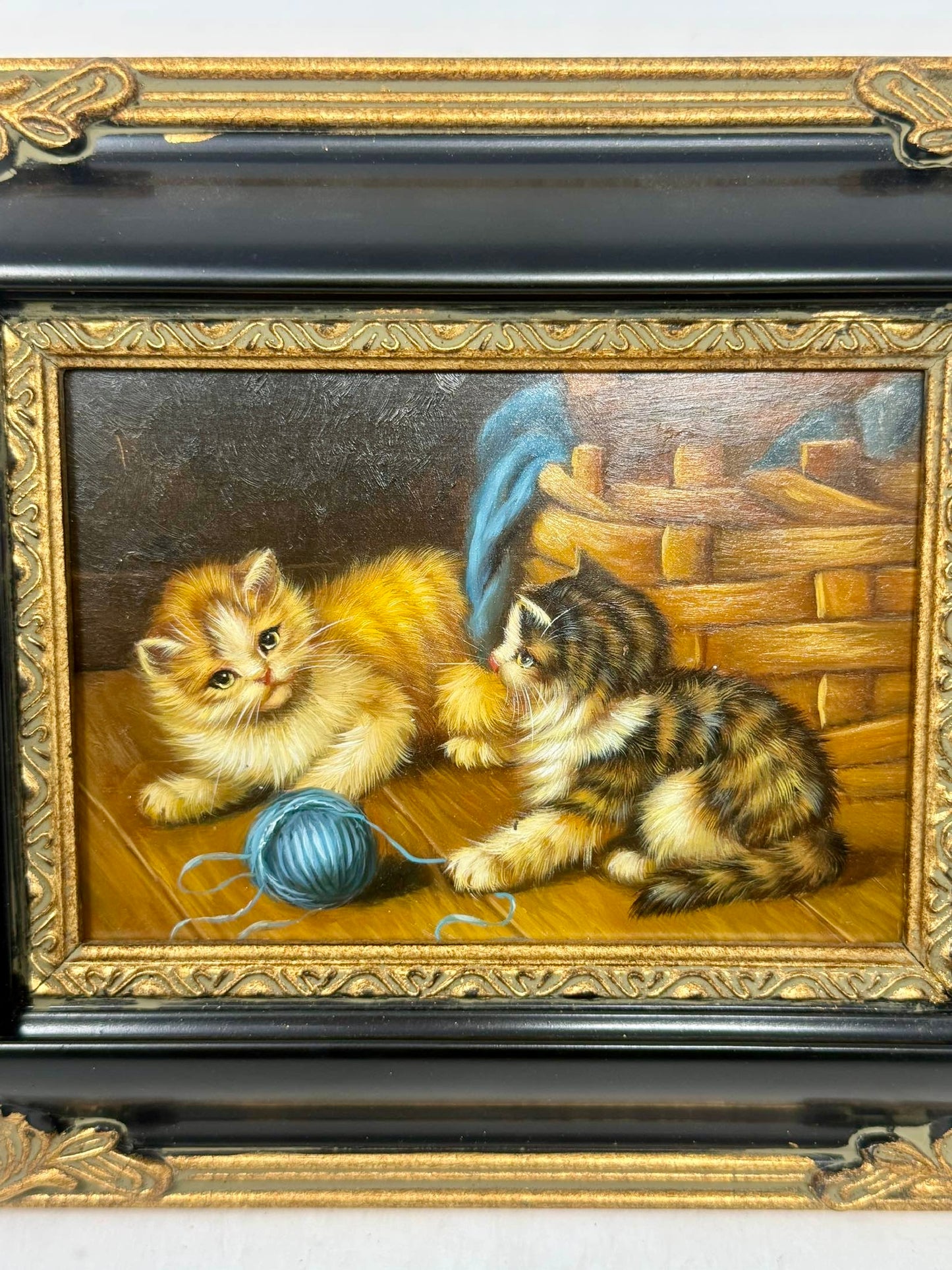 Playful Companions | Framed Kitten Oil Painting